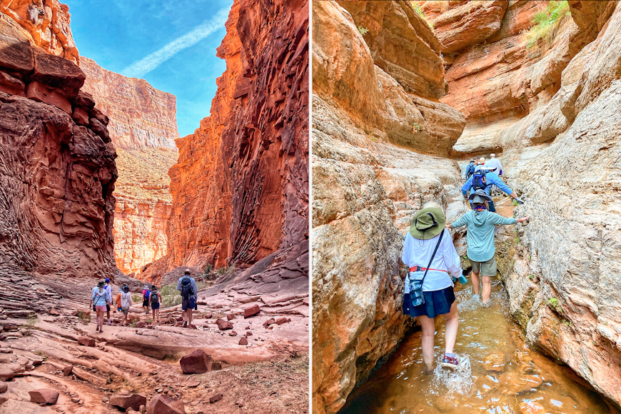 Hikers exploring side canyons in the Grand Canyon