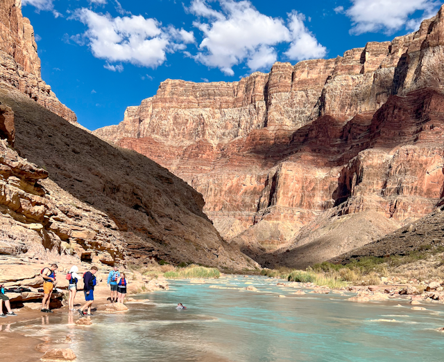 Rafters pause on the banks of the Colorado River