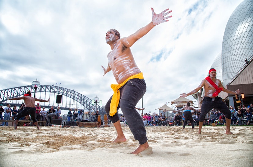 SYDNEY,AUSTRALIA - OCTOBER 8,2016: Aboriginal dancers perform during the Homeground festival. Homeground is Australia's biggest celebration of indigenous culture.; Shutterstock ID 495468841; your: Claire Naylor; gl: 65050; netsuite: Online editorial; full: When to visit Sydney