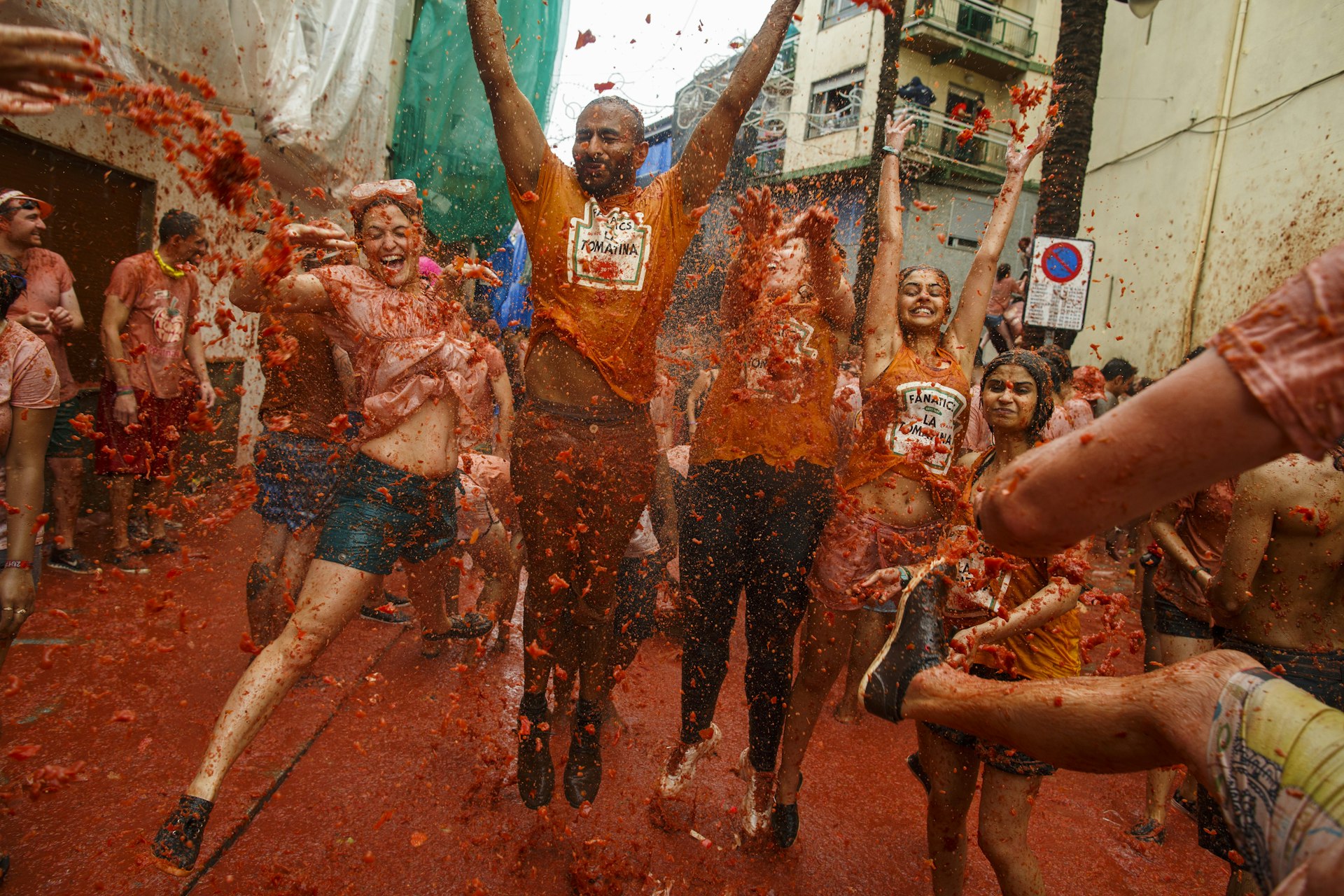 Revelers at the annual Tomatina festival