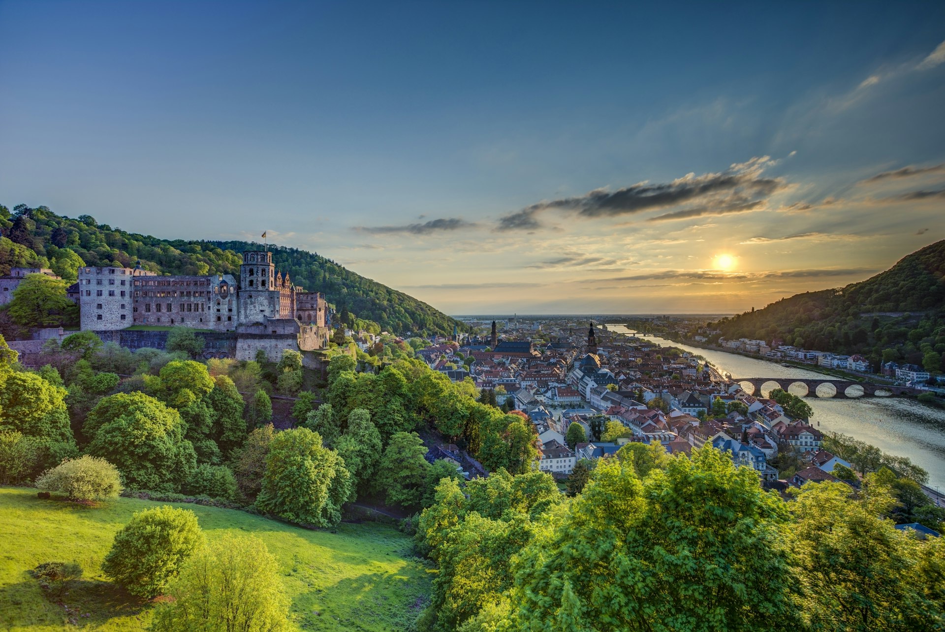 Heidelberg Castle and Neckar River in Heidelberg, Germany