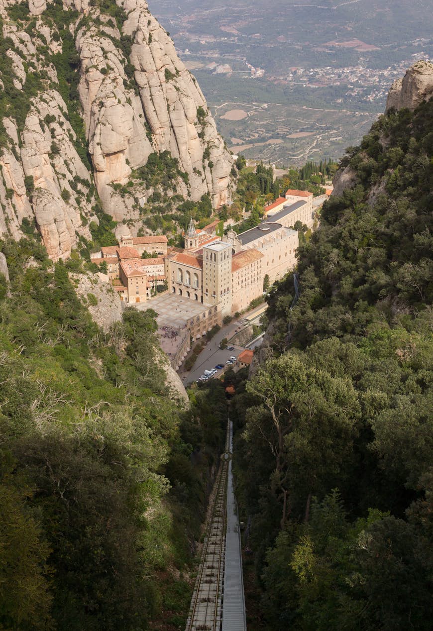 Montserrat Abbey as seen from the Funicular de Sant Joan