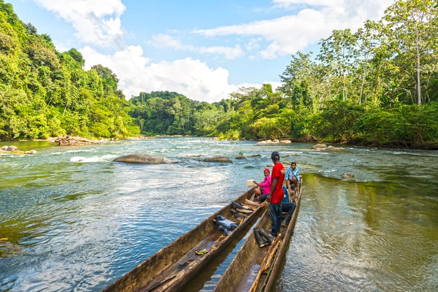 Canoes on the Rio Platano at La Moskitia in Honduras