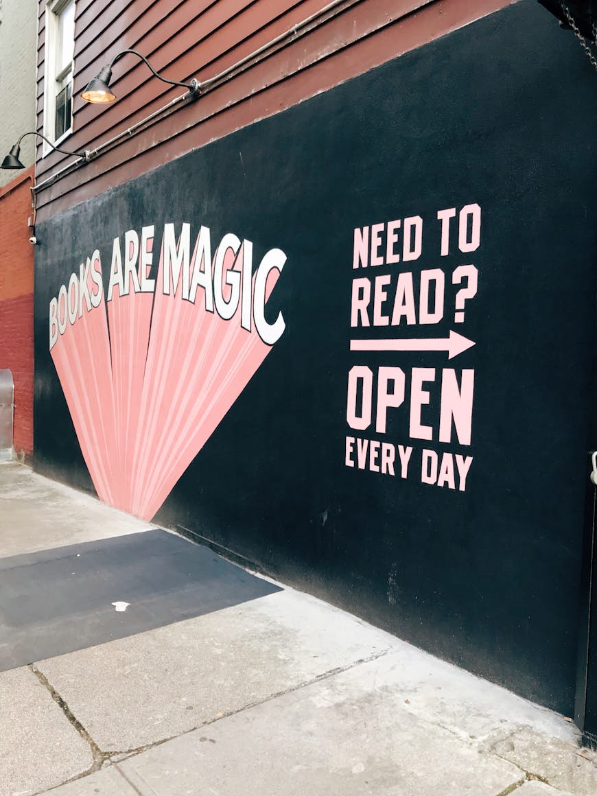 Mural on the wall of Books Are Magic in Brooklyn