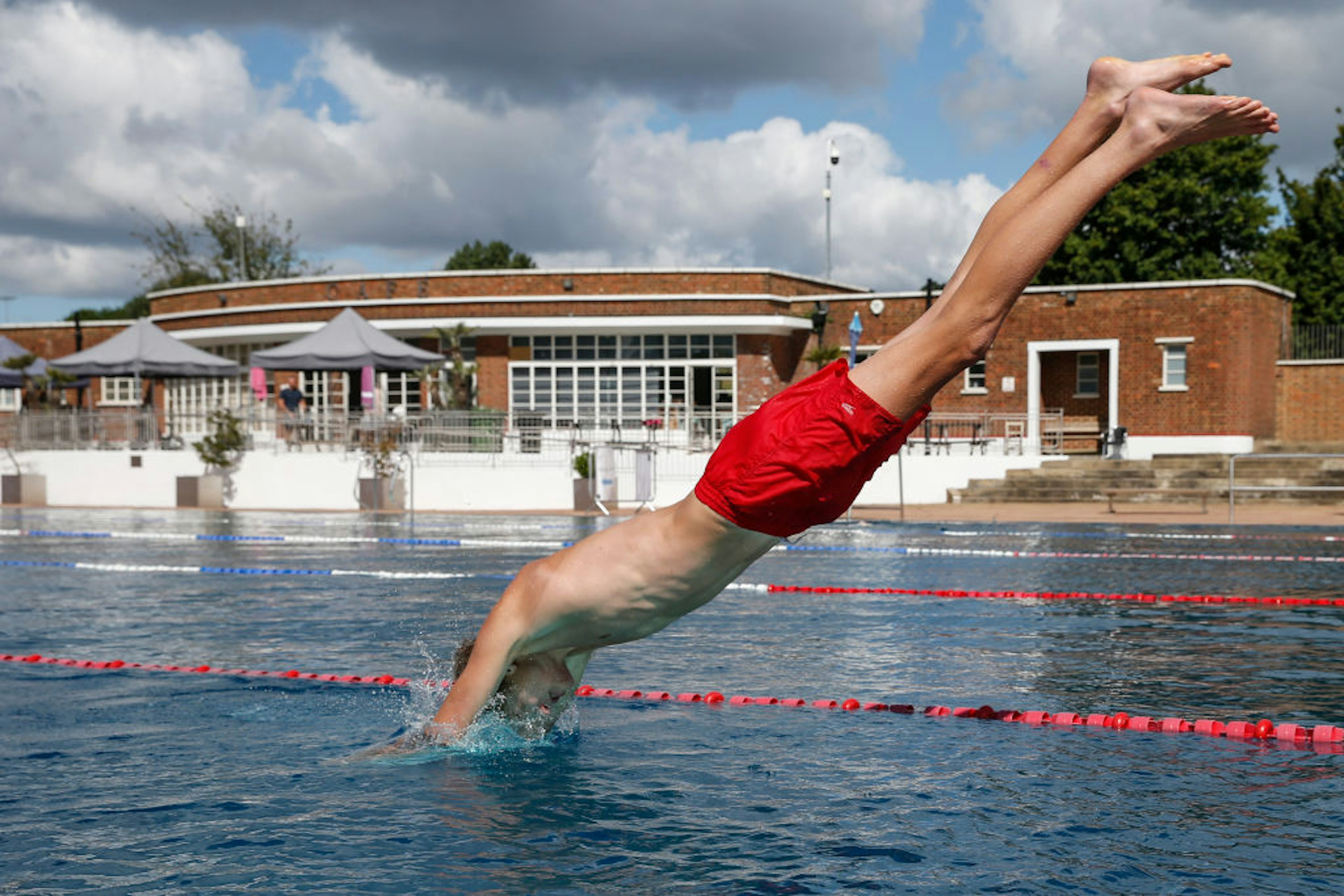 Lifeguards swim at Parliament Hill Lido