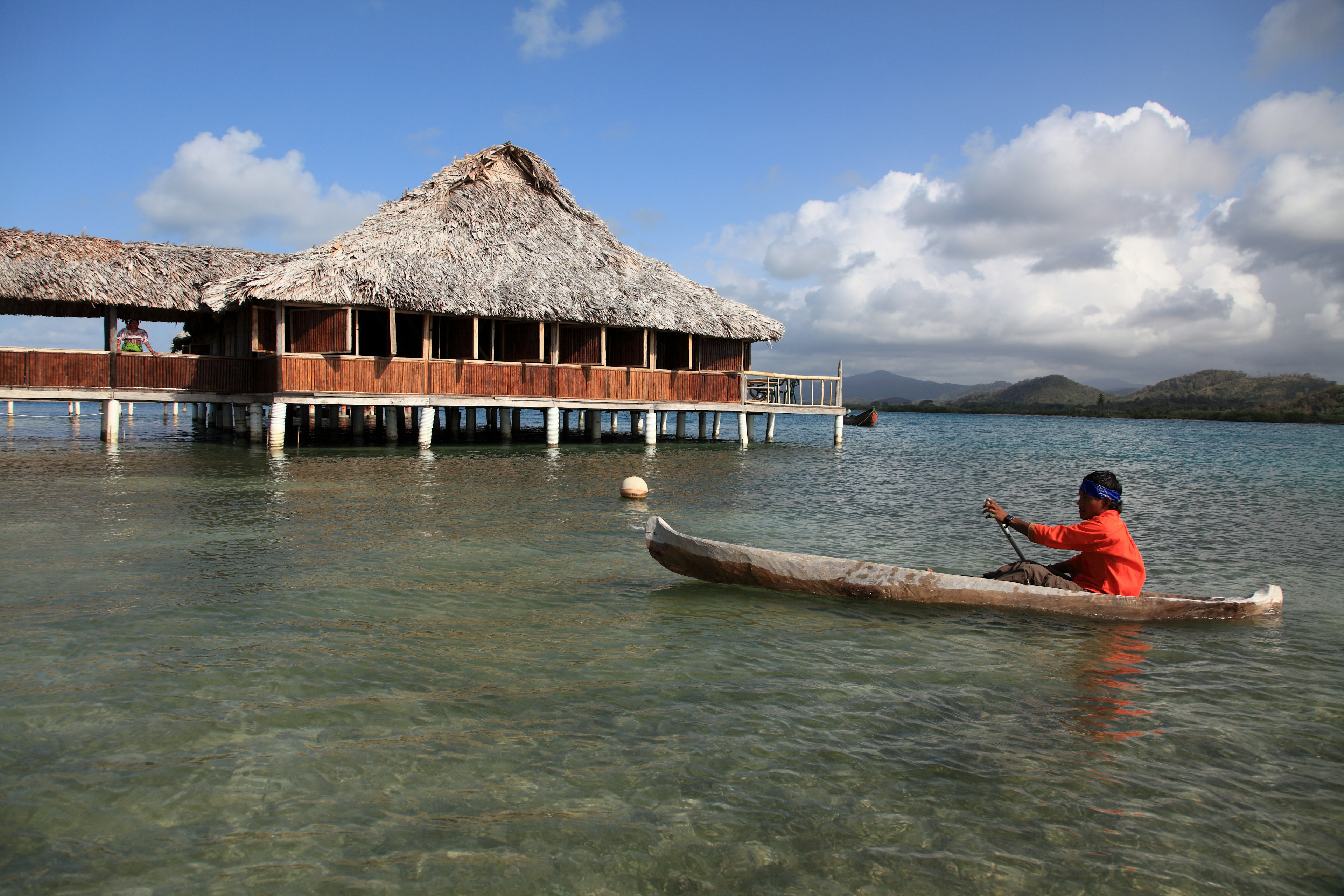 A villager in a dugout canoe in Guna Yala, Panama