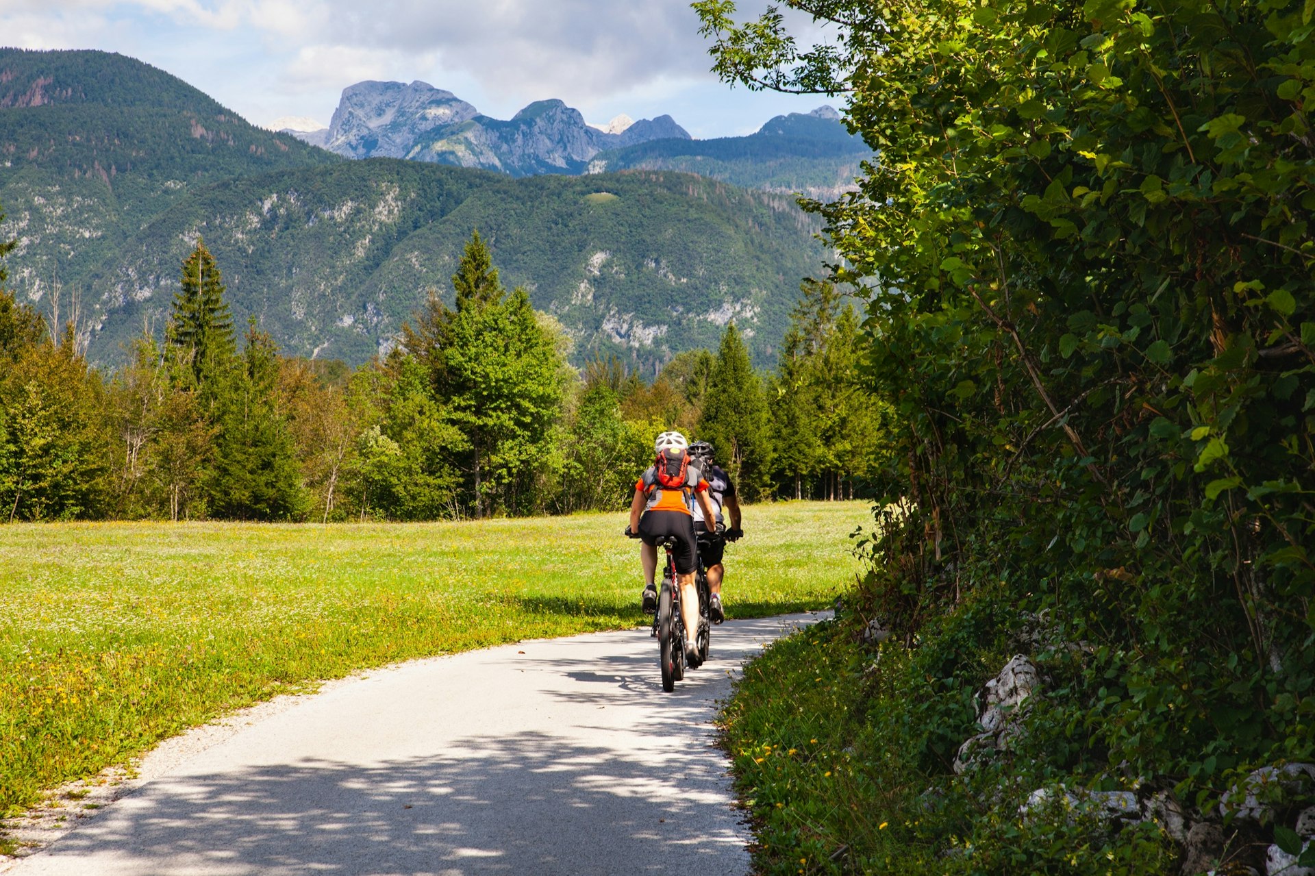 Mountain,Bike,Cyclists,Riding,Countryside,Track,In,Bohinj,,Slovenia