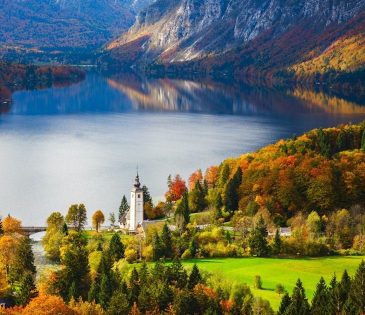 Aerial view of Bohinj lake in Julian Alps.  Popular touristic destination in Slovenia.; Shutterstock ID 560473885; your: Ben N Buckner; gl: 65050; netsuite: Online Editorial; full: Lake Bohinj Slovenia