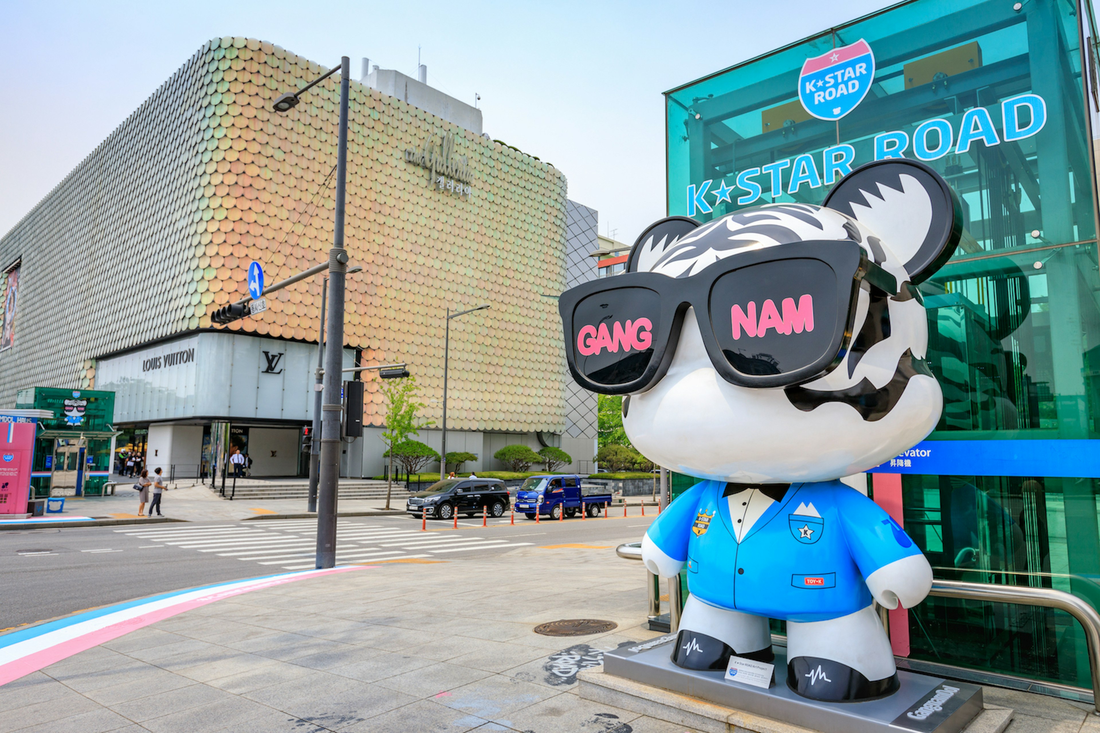 A GangnamDol cartoon bear sculpture along K-Star Road in Gangnam, Seoul, South Korea