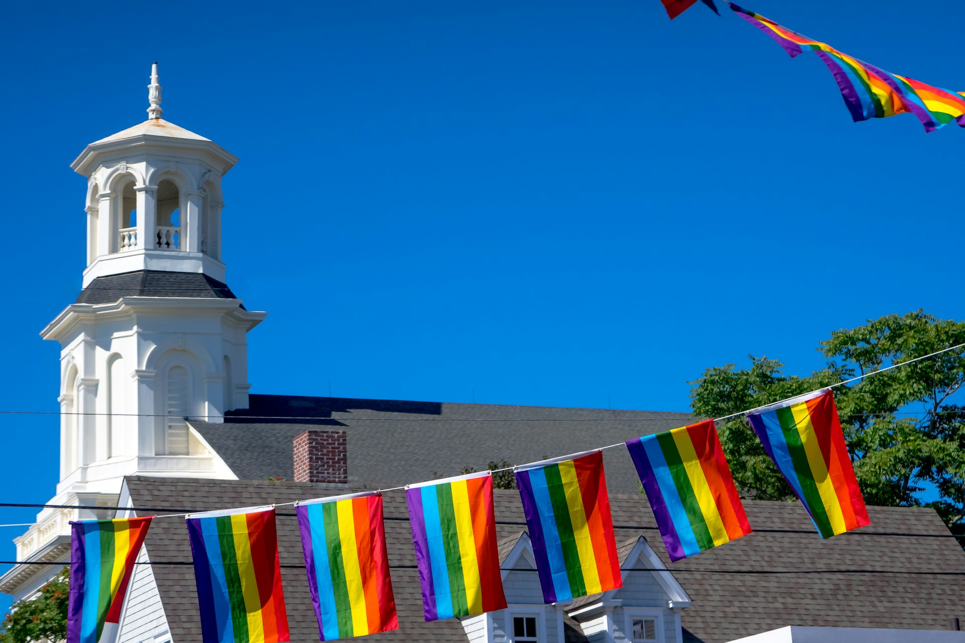 Rainbow flags flying in Provincetown MA