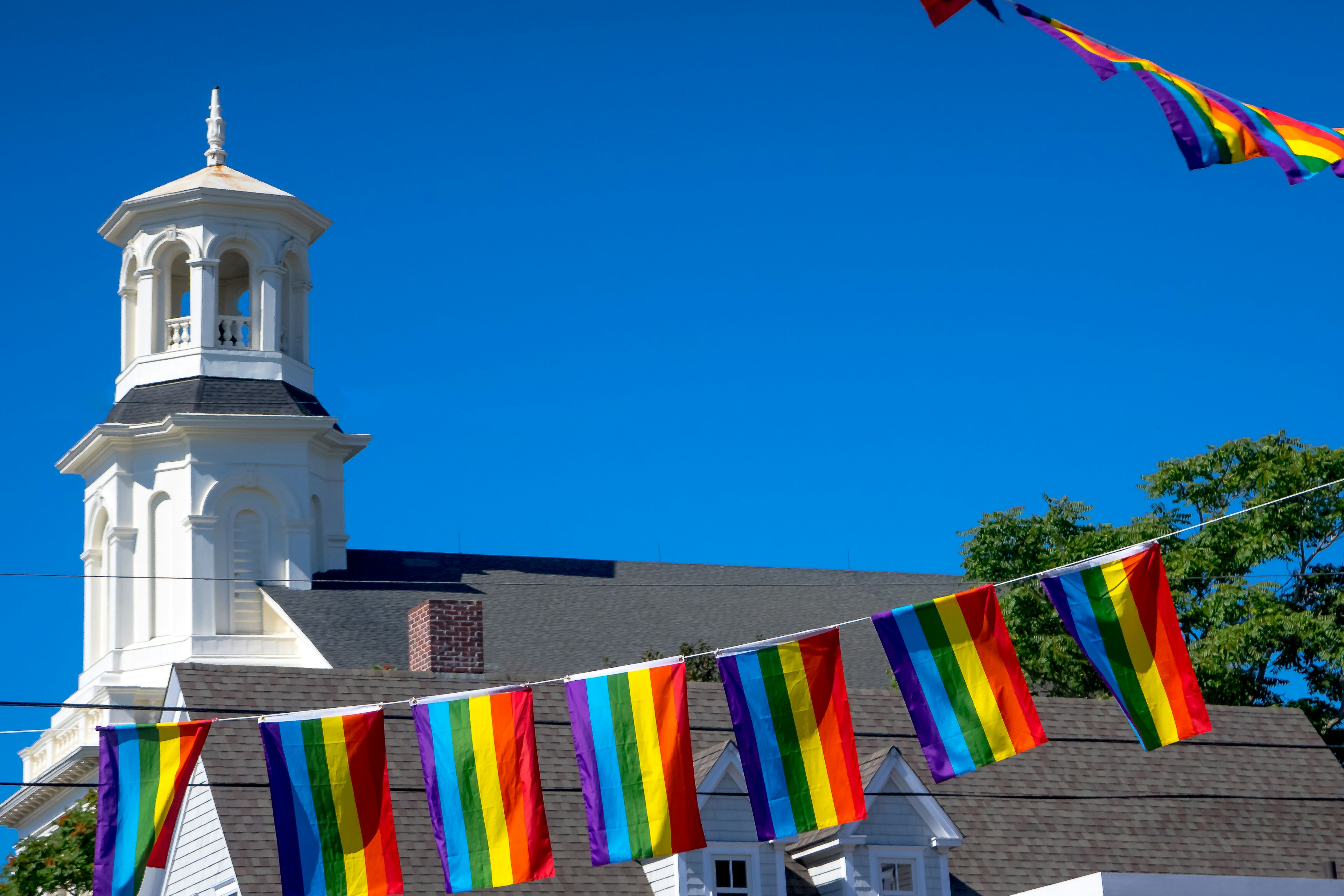 Rainbow flags flying in Provincetown MA