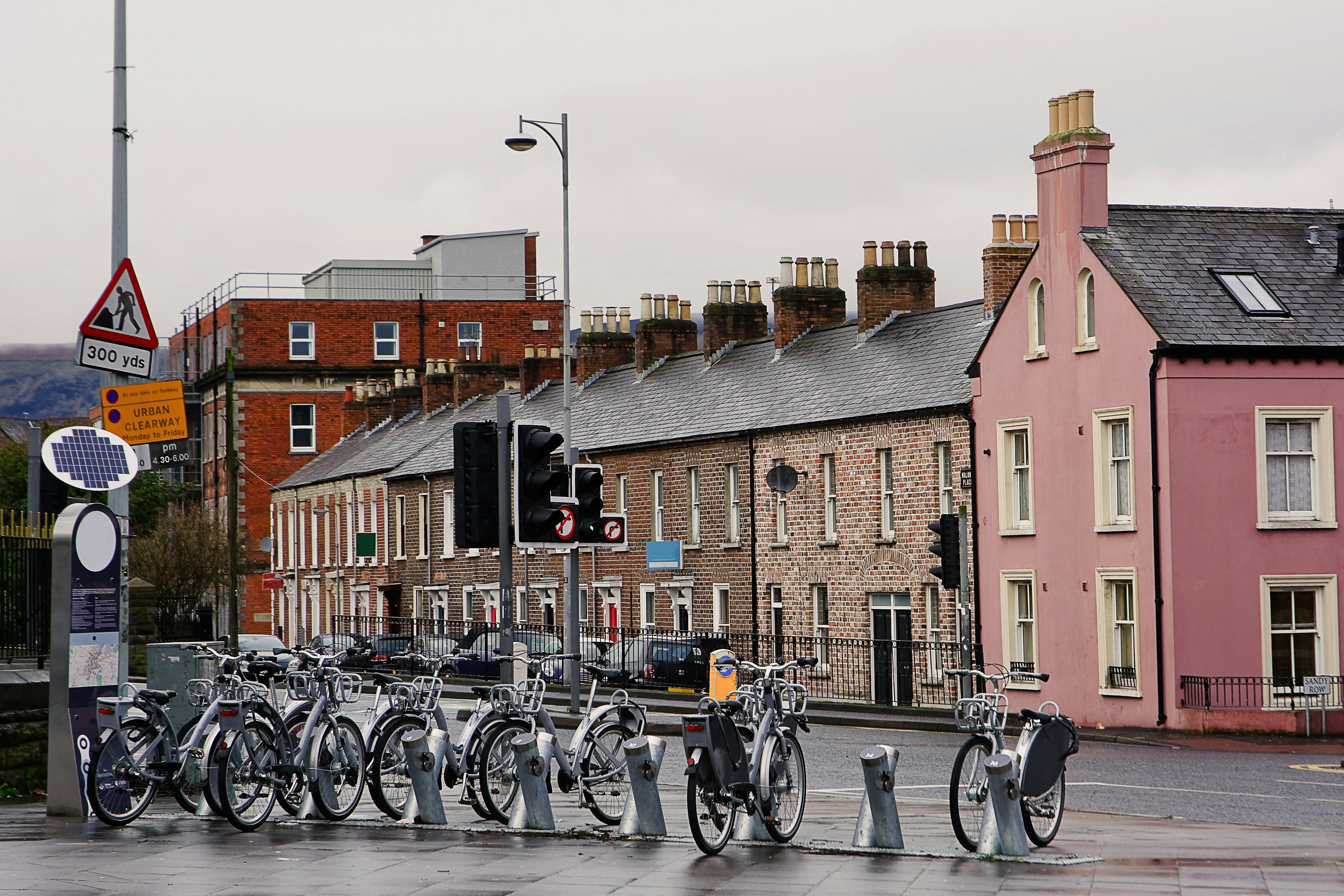 Bikes lined up at stands as part of a bike-sharing scheme in Belfast