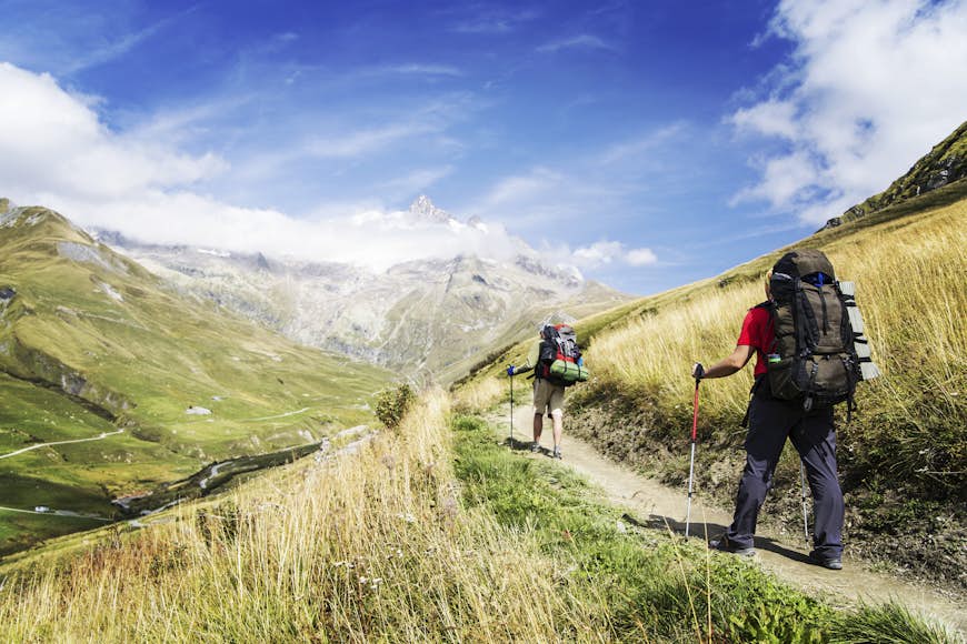 Trekkers on the famous Tour du Mont Blanc route in France