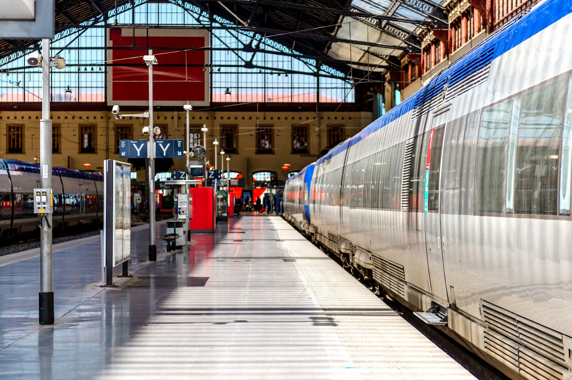 A TGV by a platform at St-Charles railway station, Marseille, Côte d’Azur, France