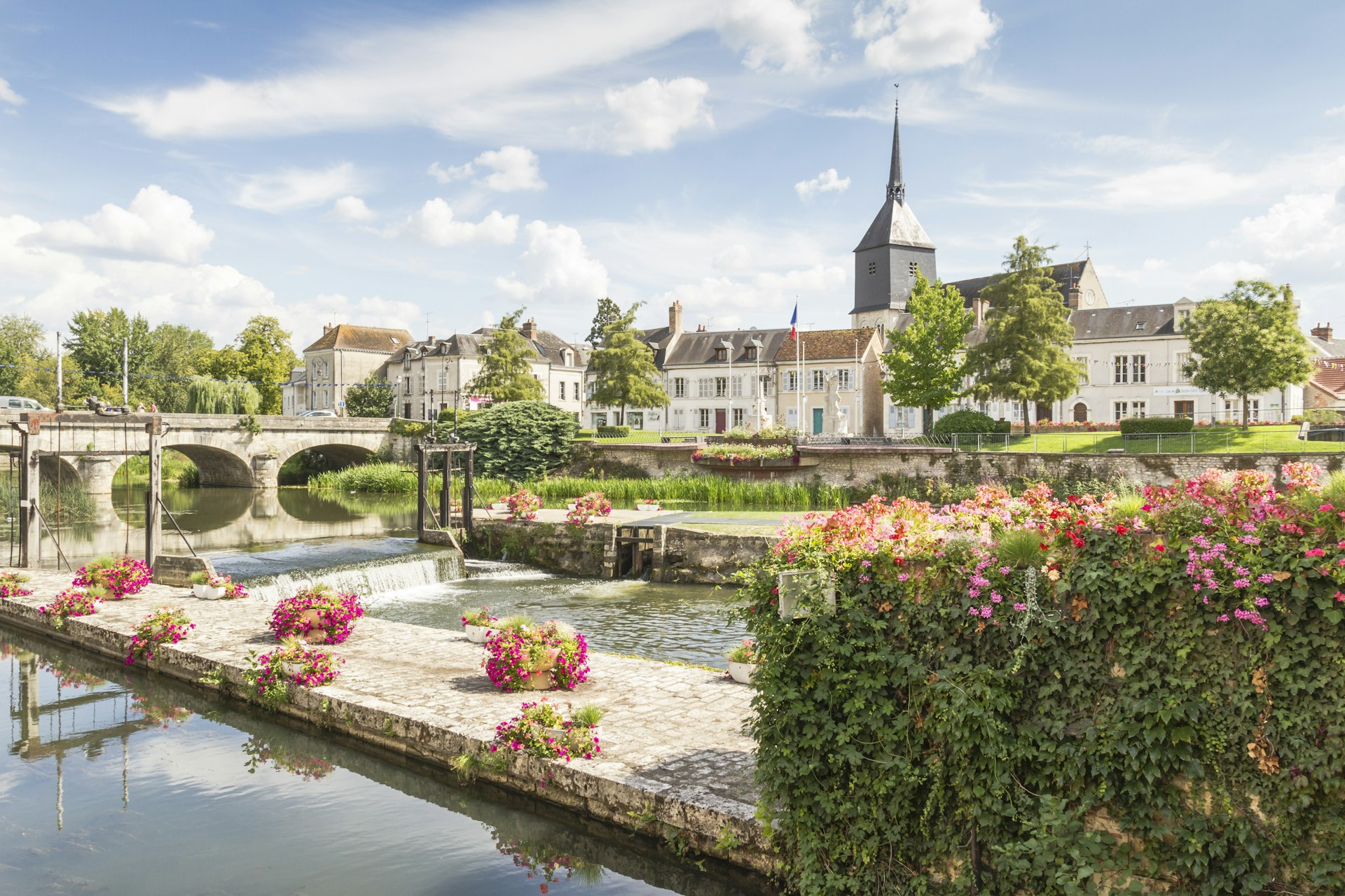 The old town and the Sauldre River in Romorantin-Lanthenay, Loire Valley, France
