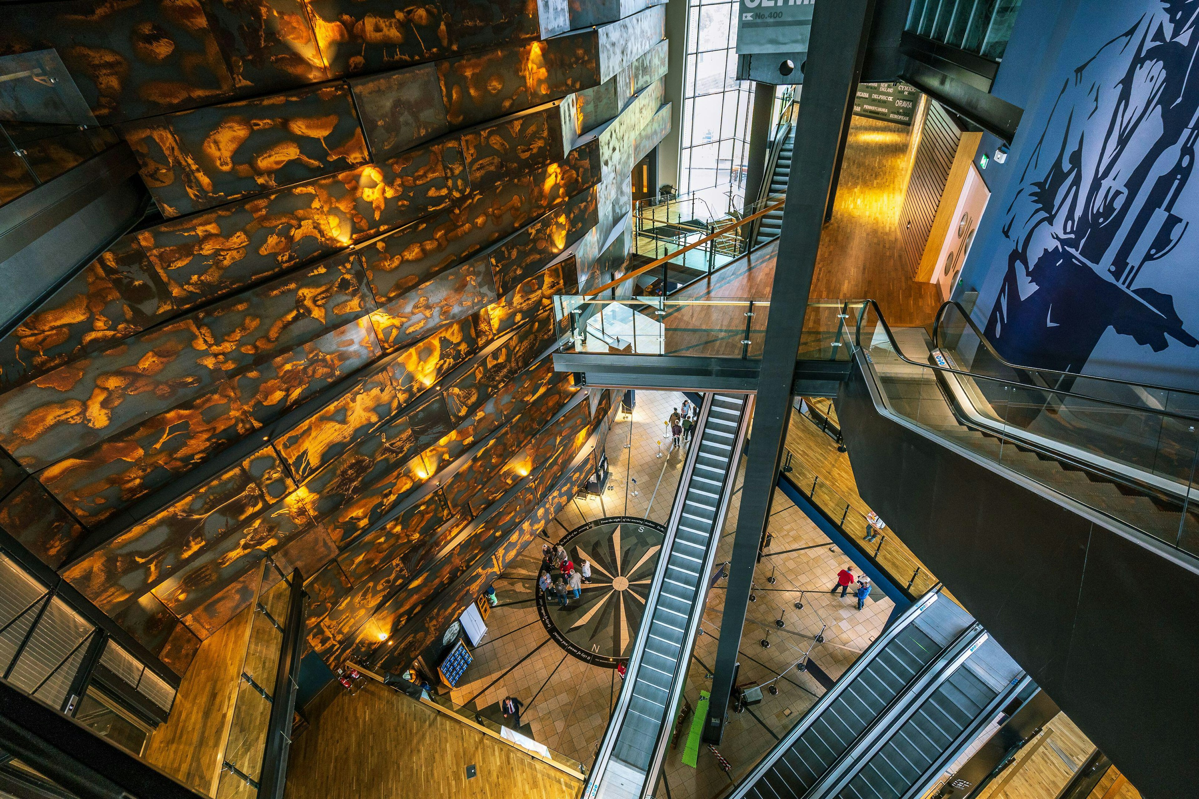 The interior of the Titanic museum in Belfast showing the various levels of it