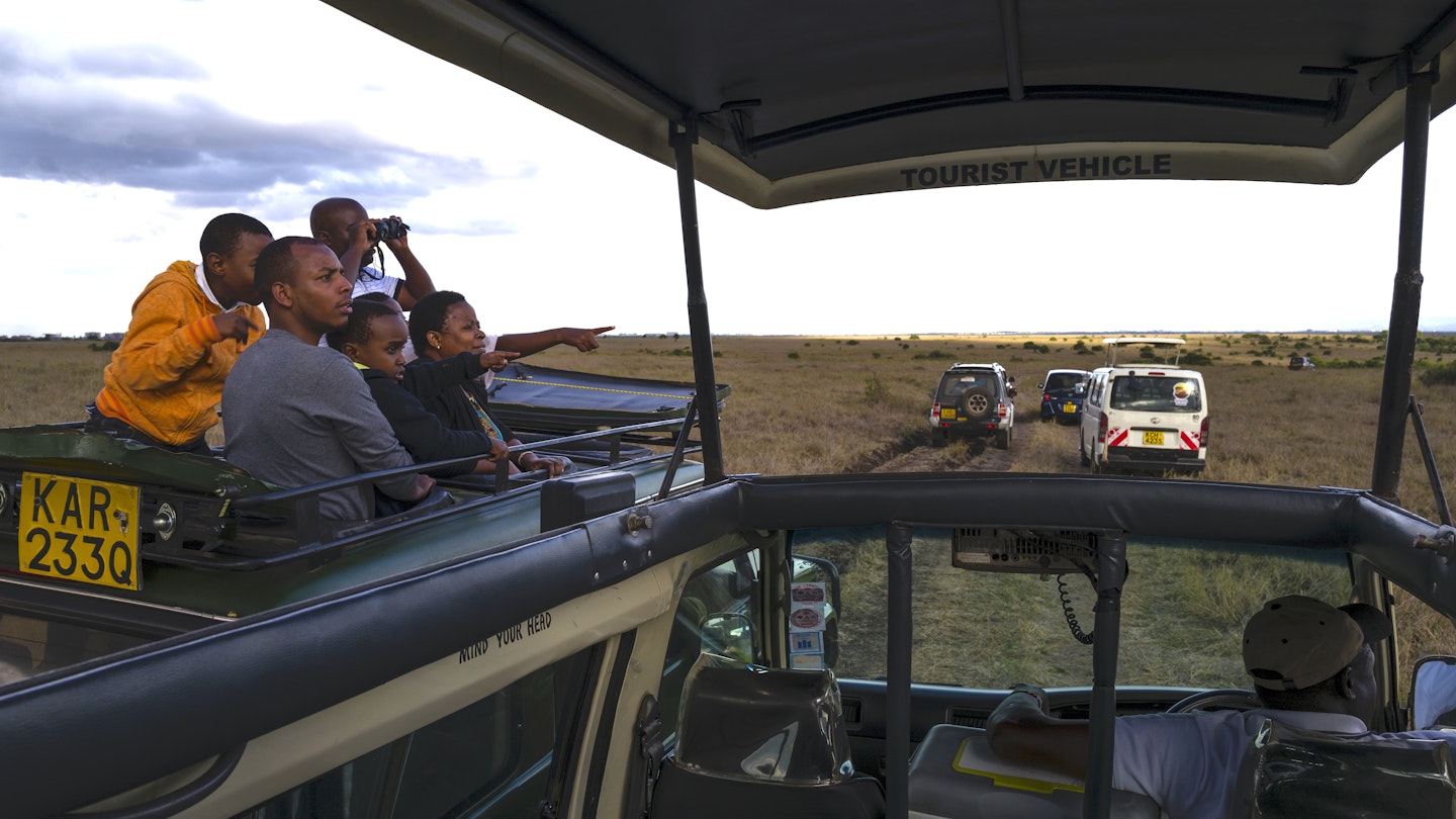 A tourists view from the safari van in Kenya's Nairobi National Park.