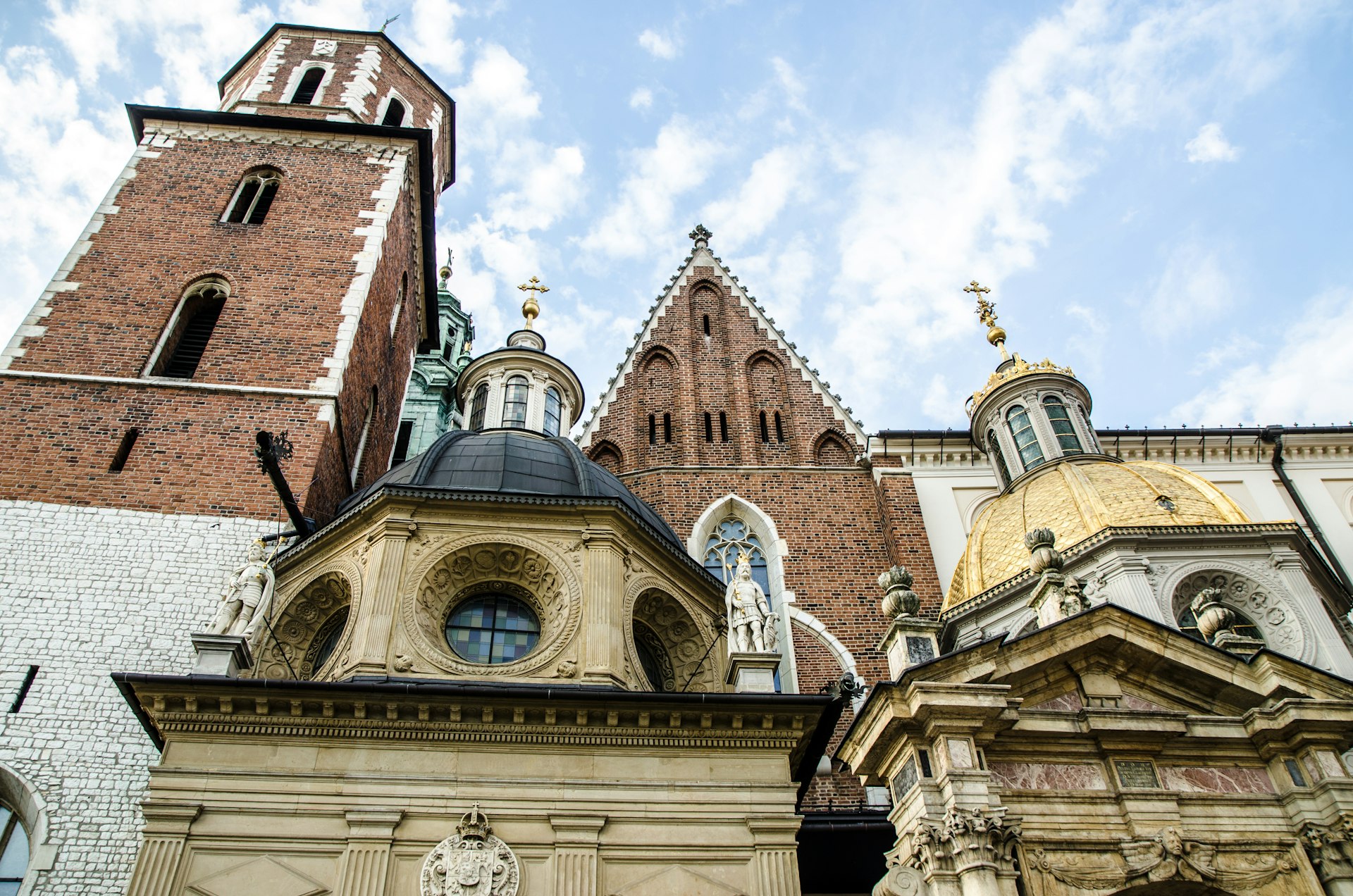 Wawel Cathedral in Krakow shot from below during summer day