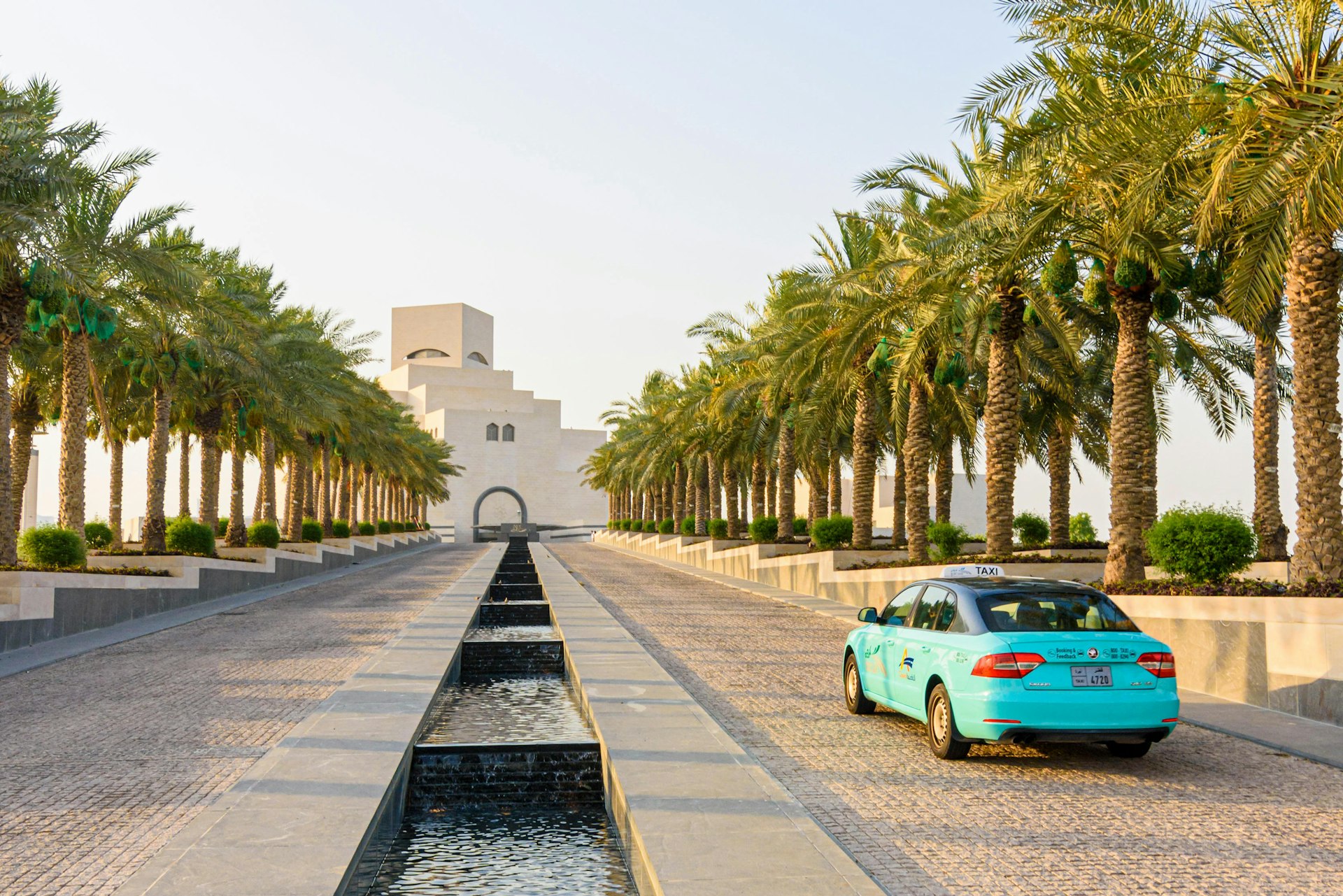 Karwa taxi approaching the Museum of Islamic Art, Doha, Qatar