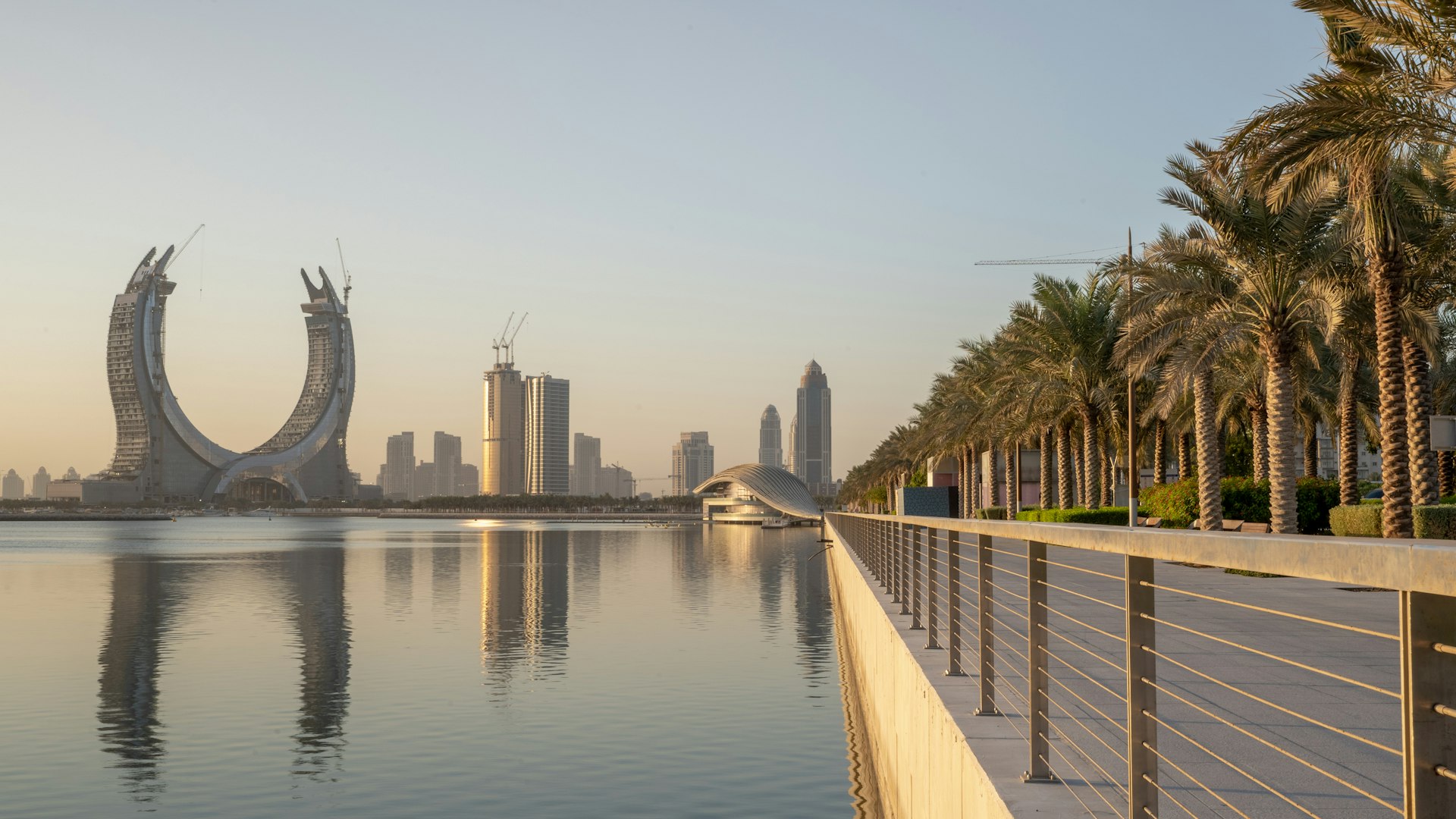 The skyscrapers of the newly-developing modern city of Lusail photographed at sunrise