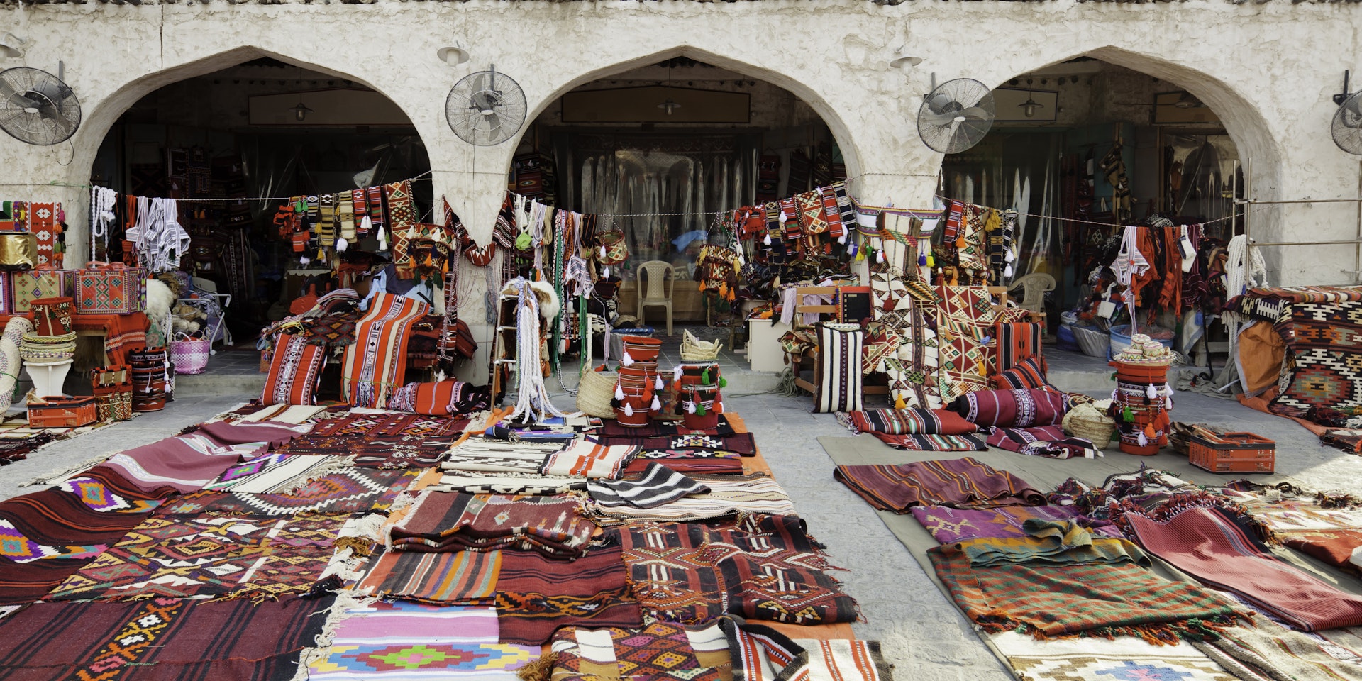 Textile shop along the street in the Souq Waqif area in Doha, Qatar