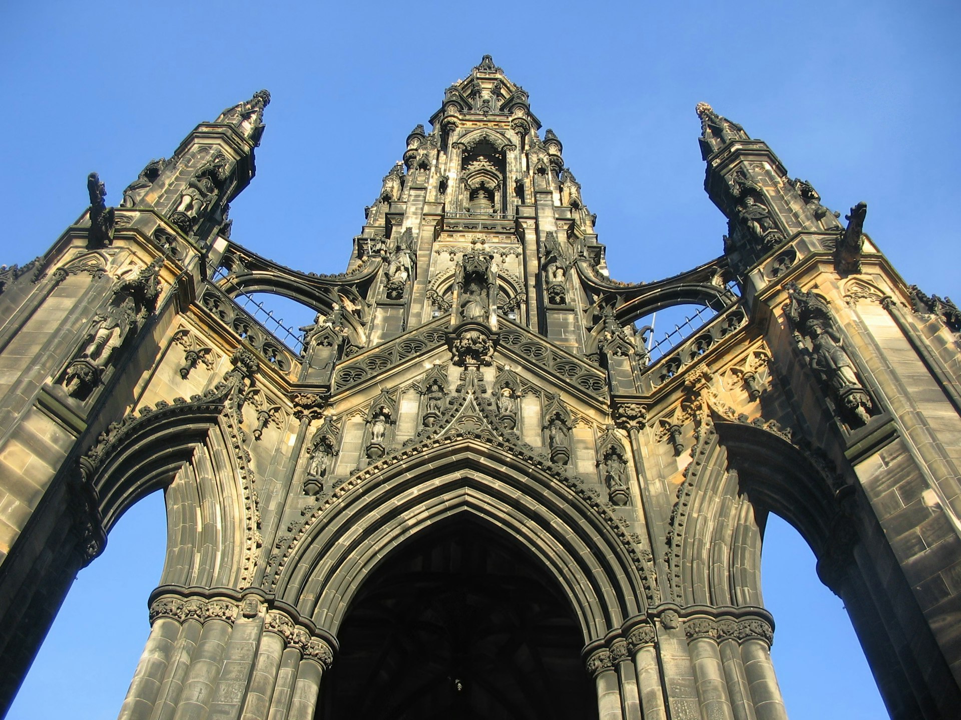 Looking up at the Scott Monument, Edinburgh, Scotland, United Kingdom