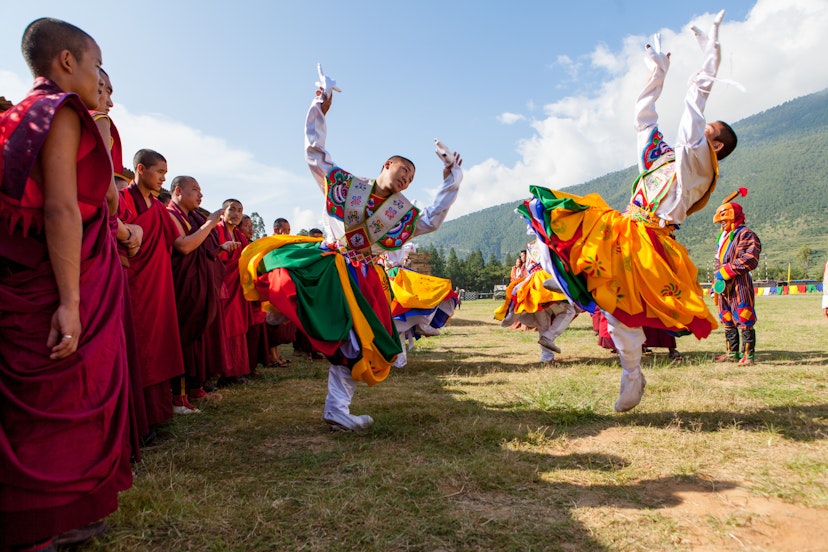 September 24, 2012: Monks prepare for a traditional dance at a Buddhist festival in honour of Guru Rinpoche.