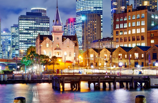 The Rocks as dusk settles over Sydney