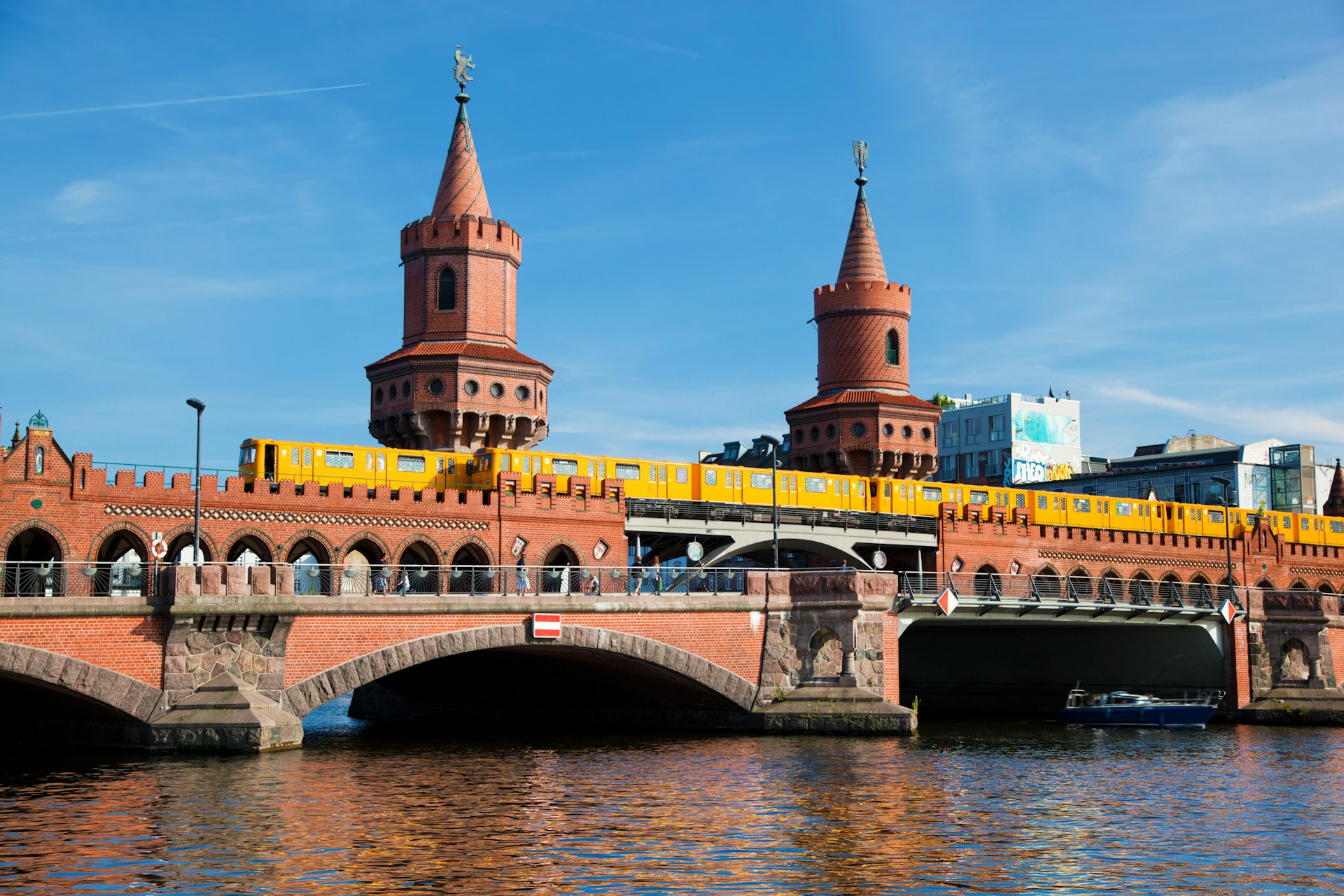 The U-bahn going over the Oberbaum Bridge in Berlin