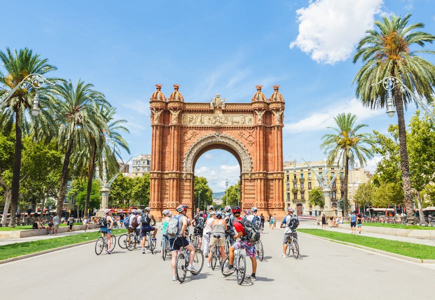 Bicycling towards the Arc de Triomf, Barcelona
