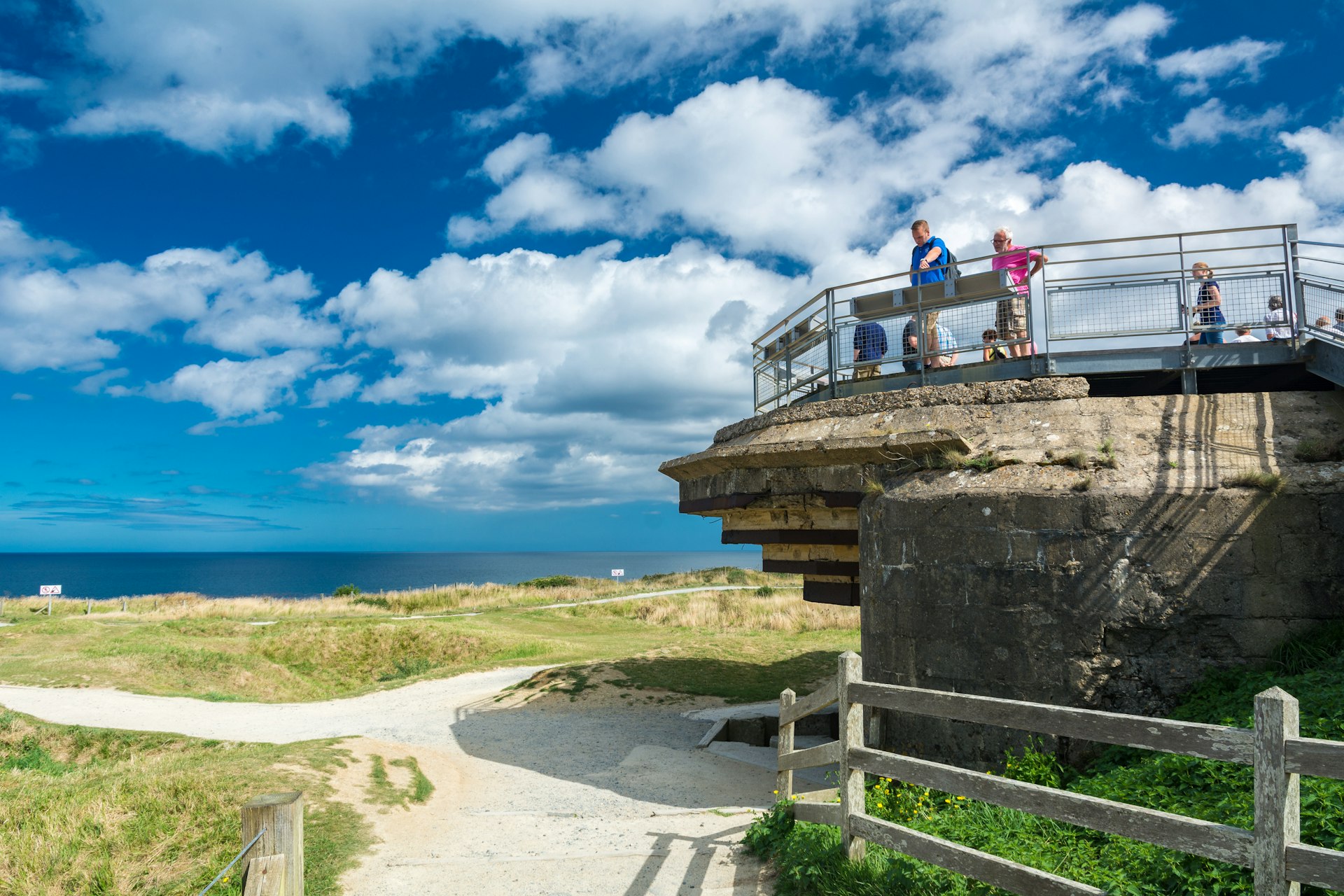 A lookout point at Pointe du Hoc, a historical WWII site in Normandy, France