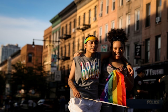 2CK92HR Participants takes part in the Brooklyn Pride Twilight Parade in the Brooklyn borough of New York City, U.S., June 8, 2019. REUTERS/Brendan McDermid