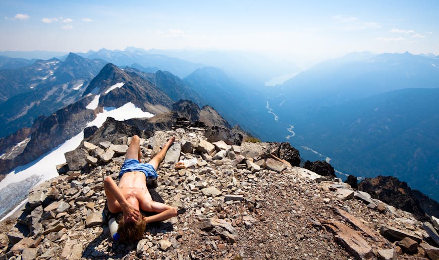 A hiker overlooking a view in the North Cascades National Park of Washington State