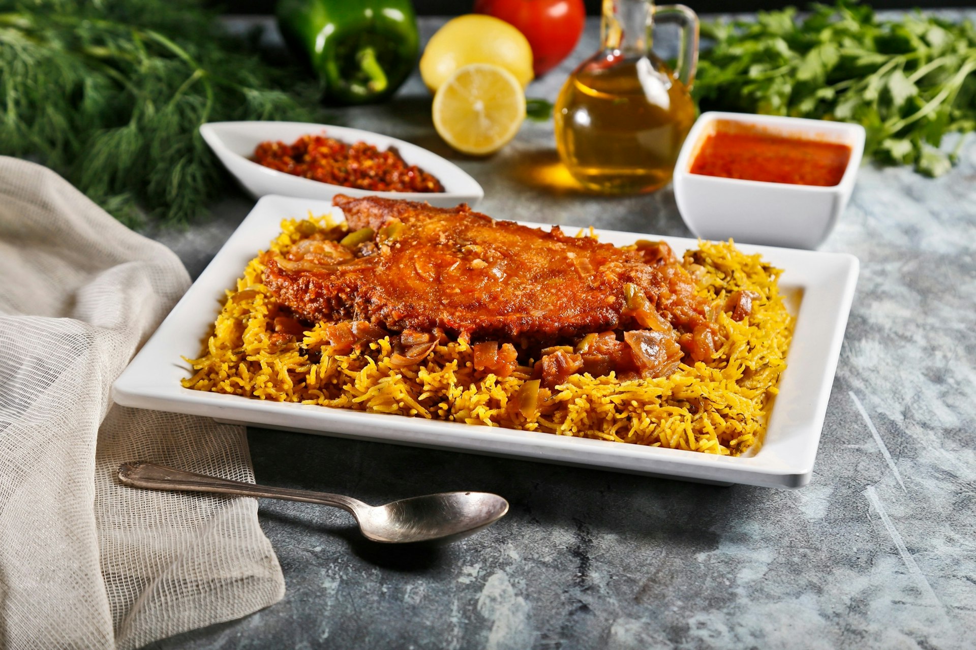 Fish,With,Rice,And,Tomato,Sauce,"majboos,Hamour"