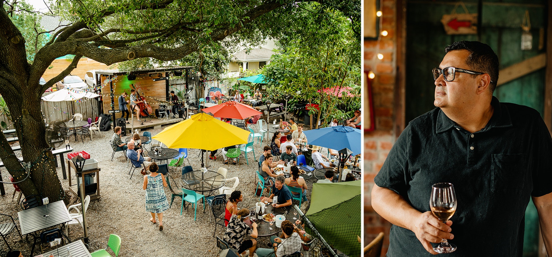 LEFT: Bacchanal, a restaurant, wine bar, and venue located in the Bywater. A small speakeasy-style restaurant that started before Hurricane Katrina but then really took off after, as out-of-towners became interested in and moved to the Bywater neighborhood