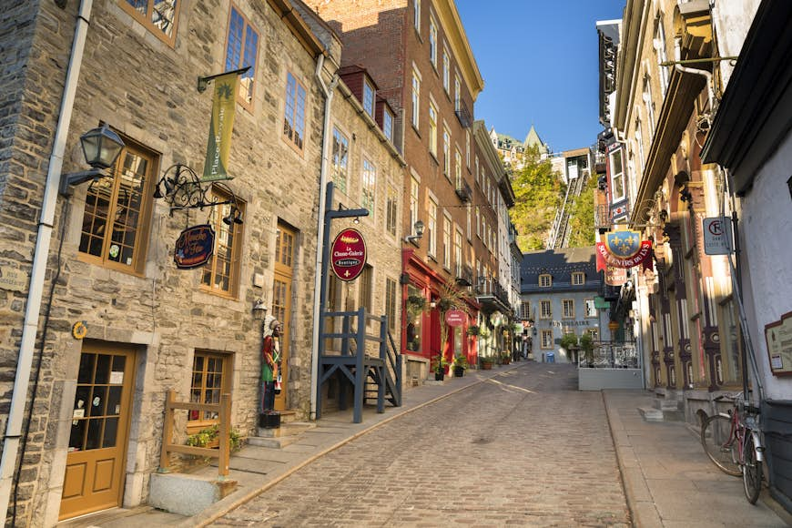 Cobblestone roads of a historic neighborhood in Quebec City