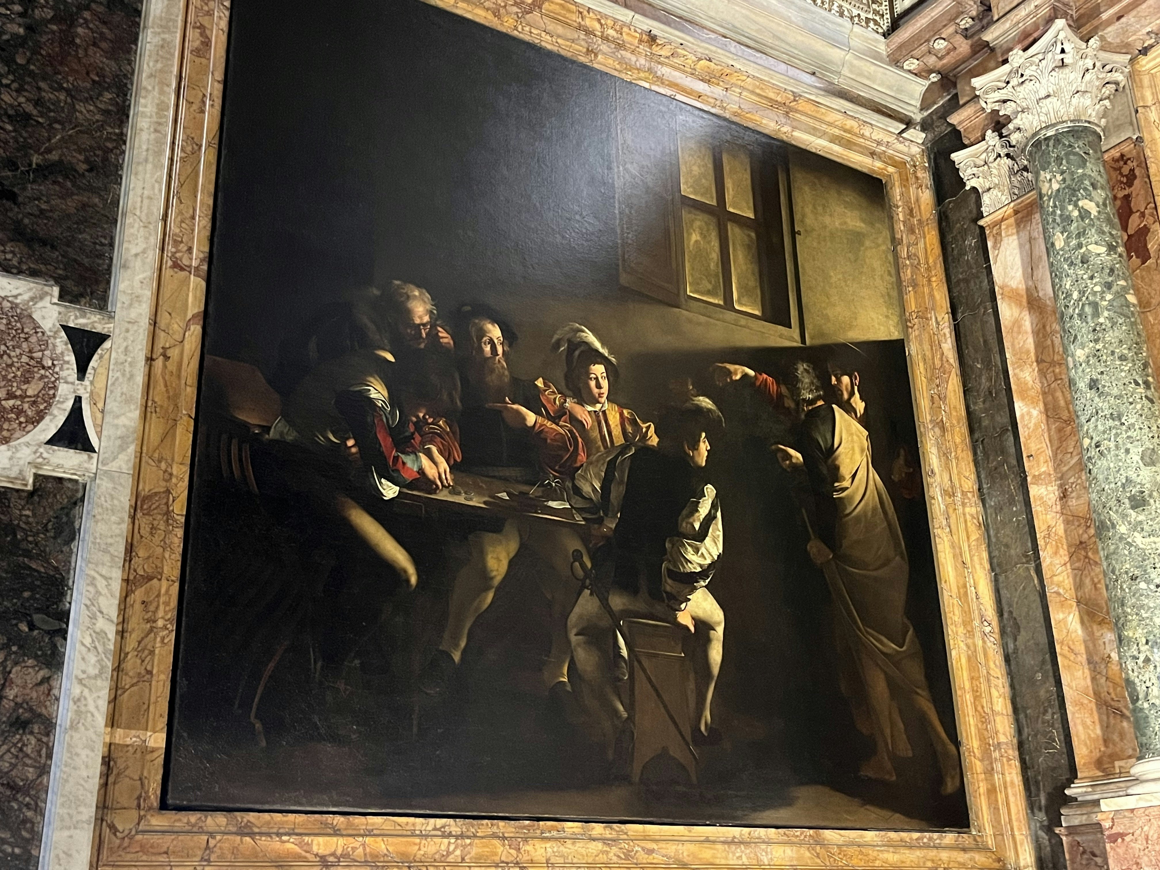 Caravaggio's "The Calling of Saint Matthew" inside the San Luigi dei Francesi