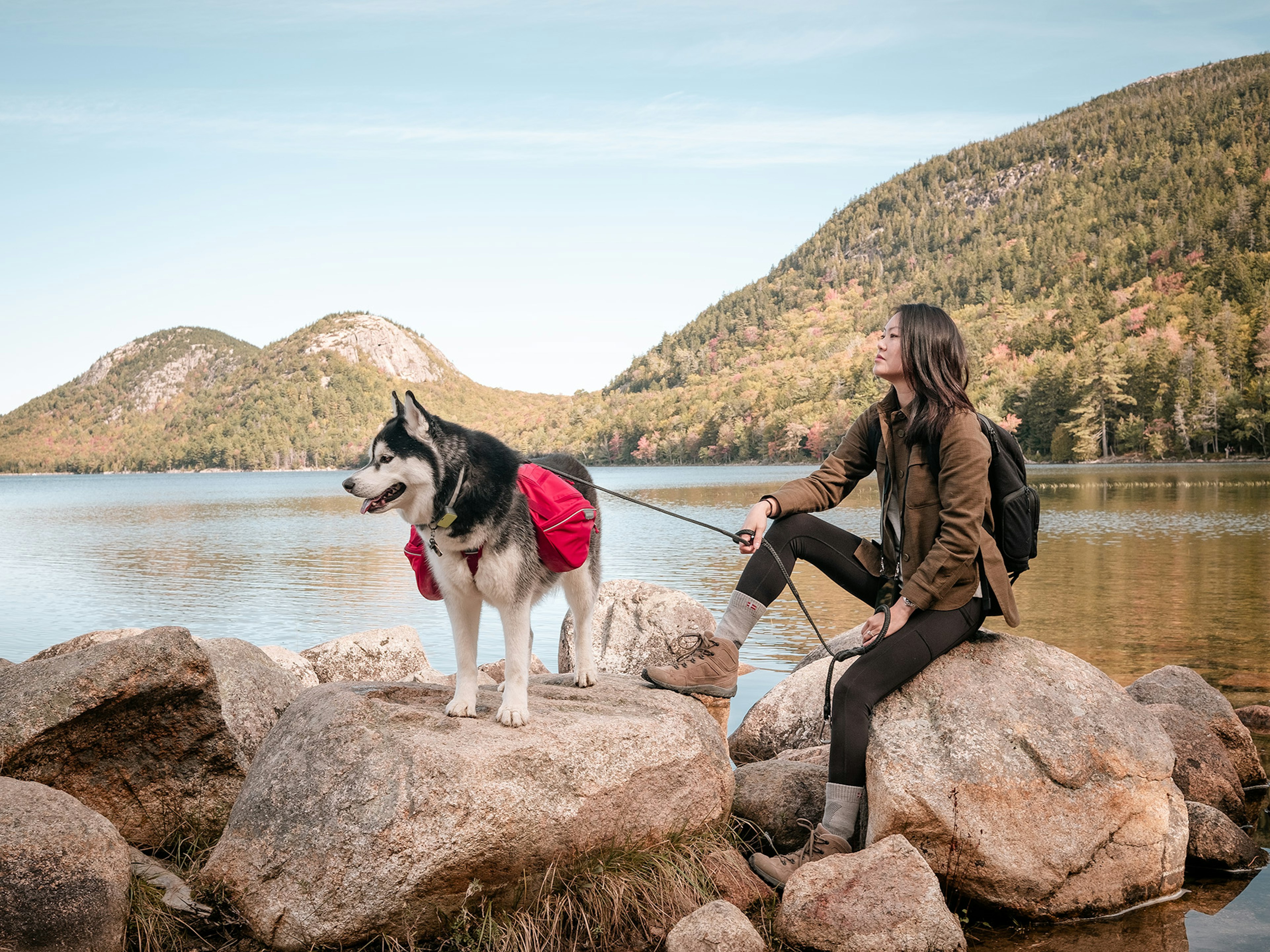 Elaine & Gatsby Hiking at Acadia National Park