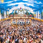 Munich, Germany - October 1: famous beer tent called Hacker-Pschorr and people at the biggest folk festival in the world - the oktoberfest on oktober 1, 2018 in munich.