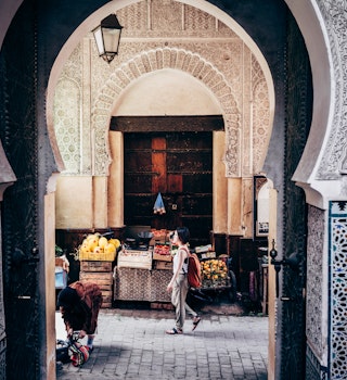 Asian woman tourist getting around in Marrakesh
