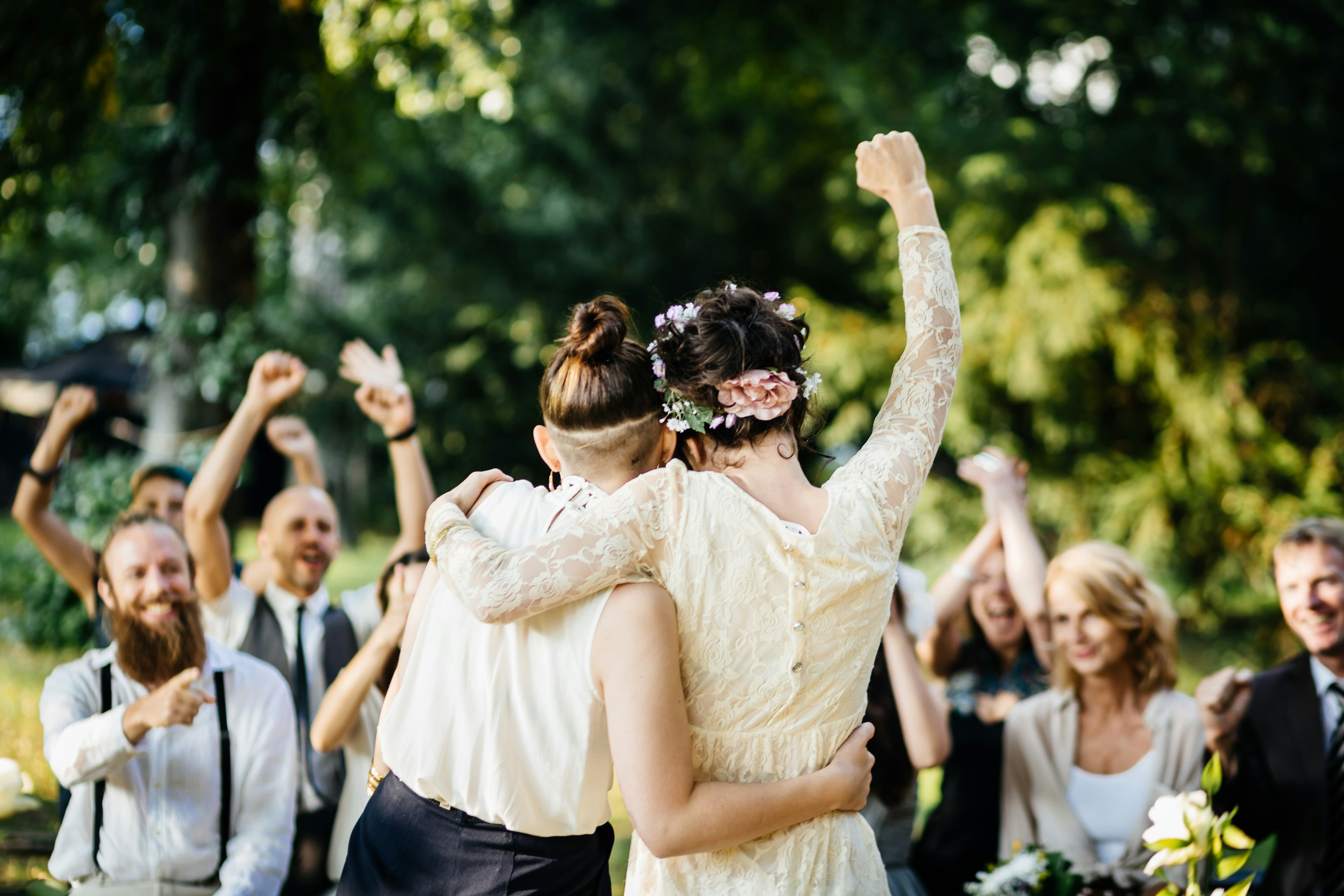 A young lesbian couple celebrates their marriage