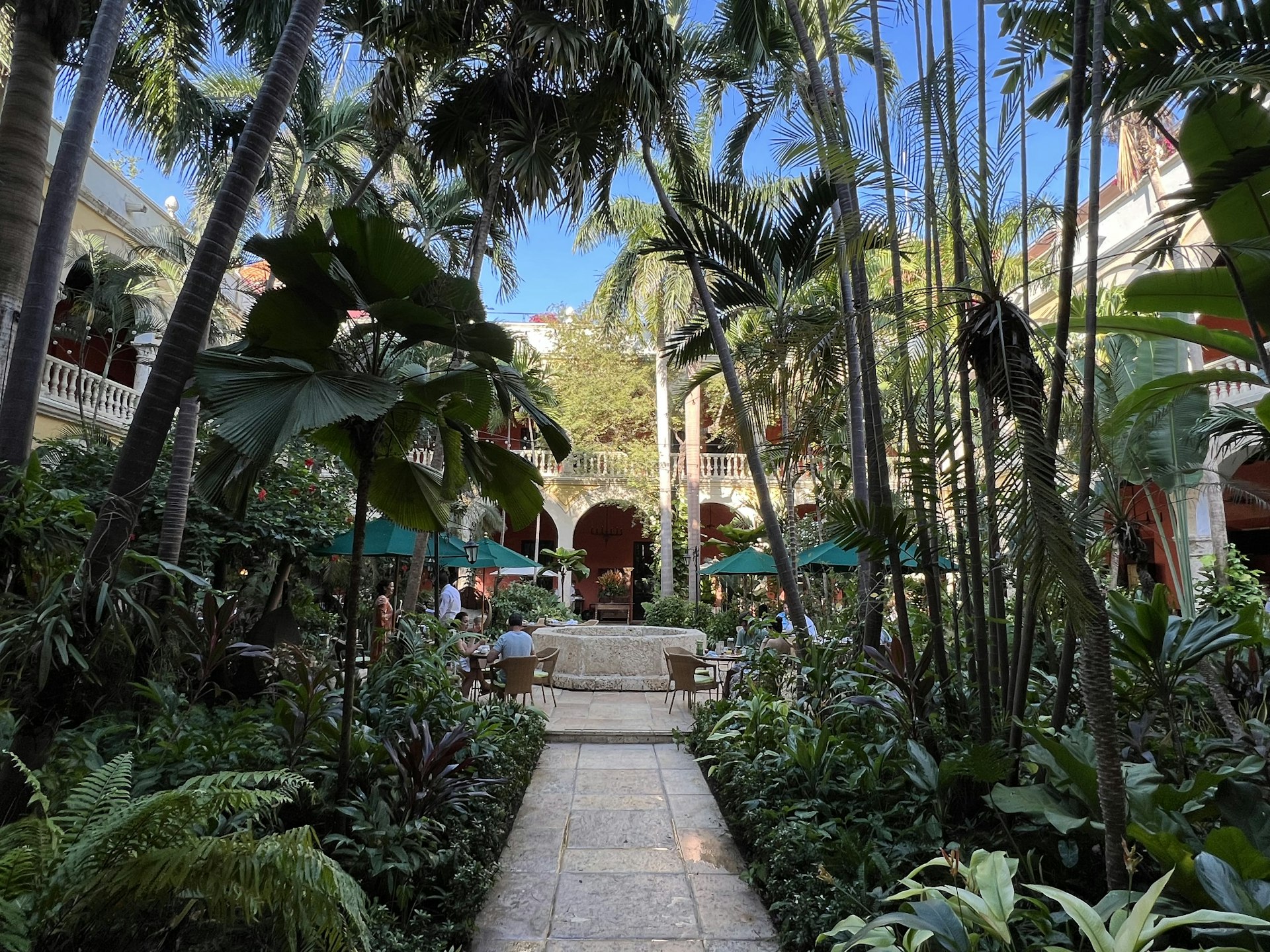 The hotel's Colonial-style courtyard garden