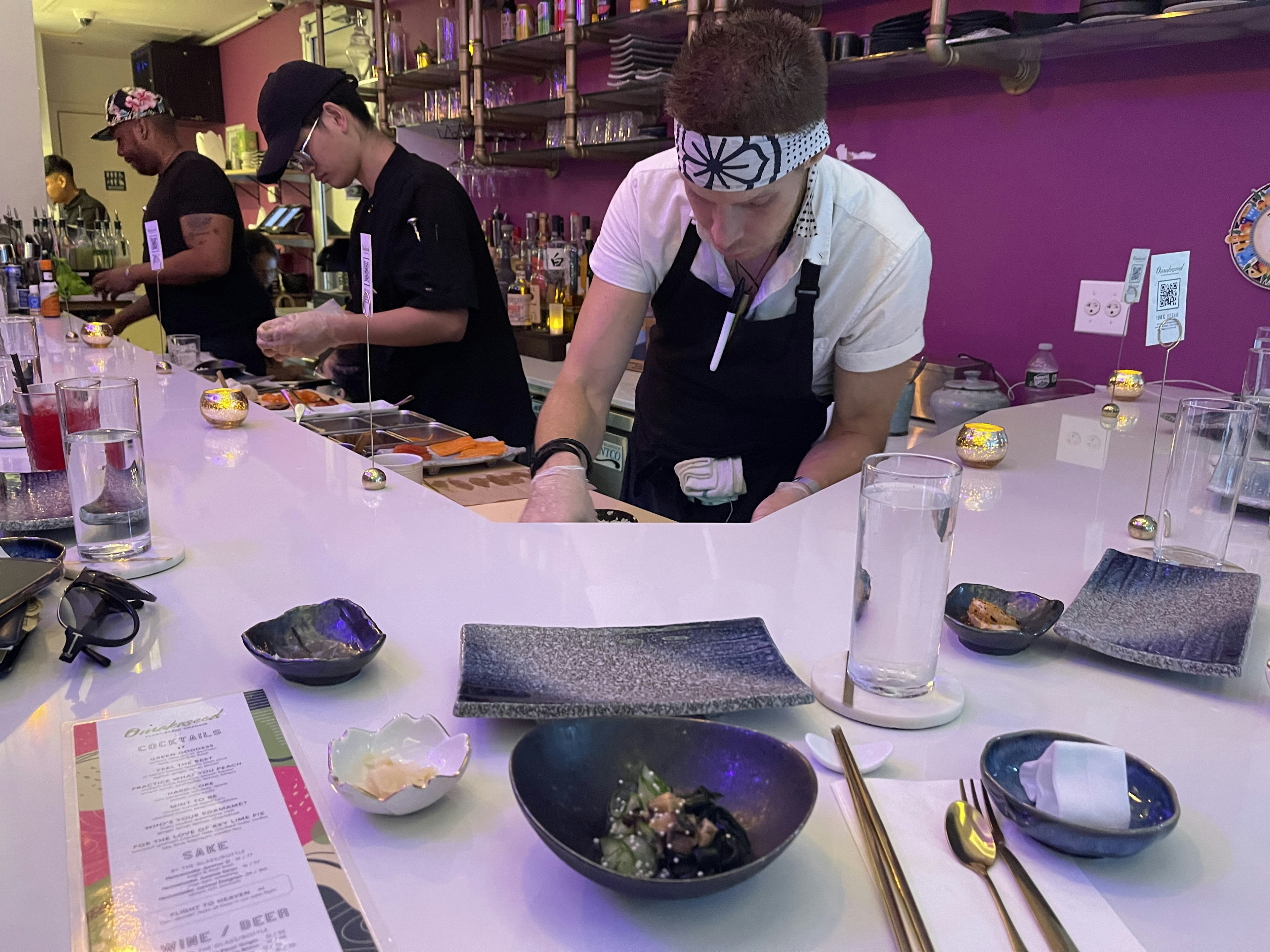 The enoki mushroom salad, your first course of 15 at Omakaseed