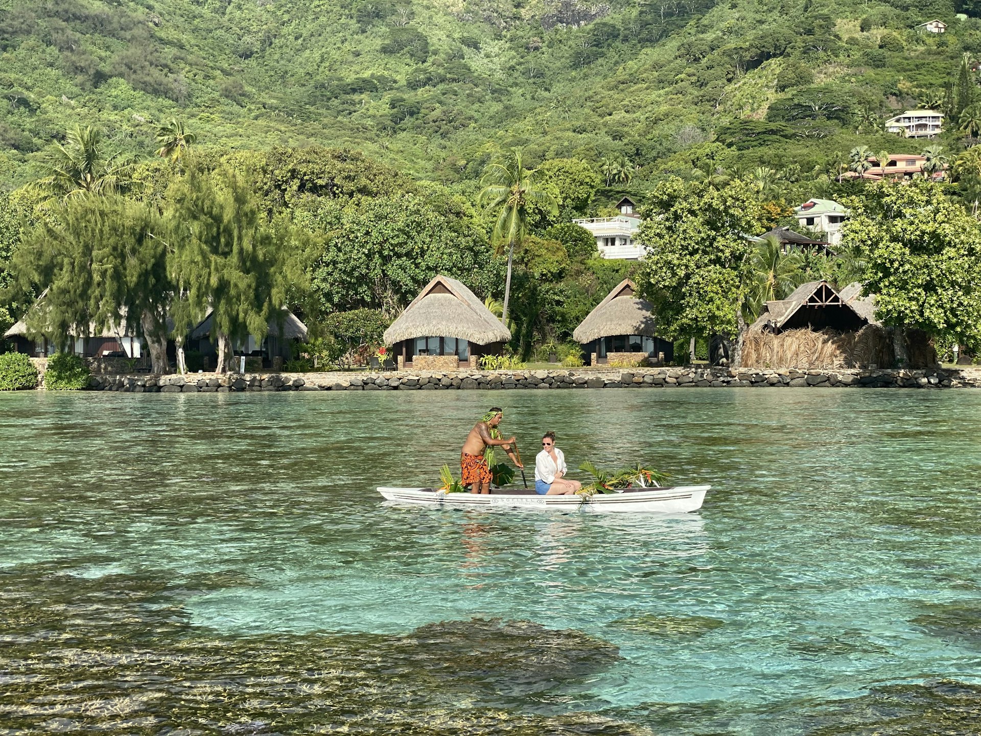 Taking a boat ride outside the resort's reef to explore the vibrant ocean life of French Polynesia