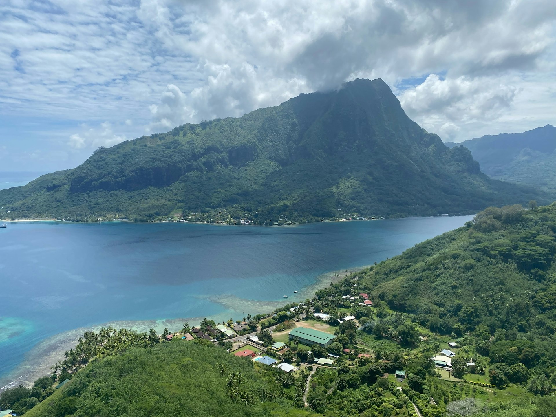An aerial view of Mo'orea, a volcanic island in French Polynesia
