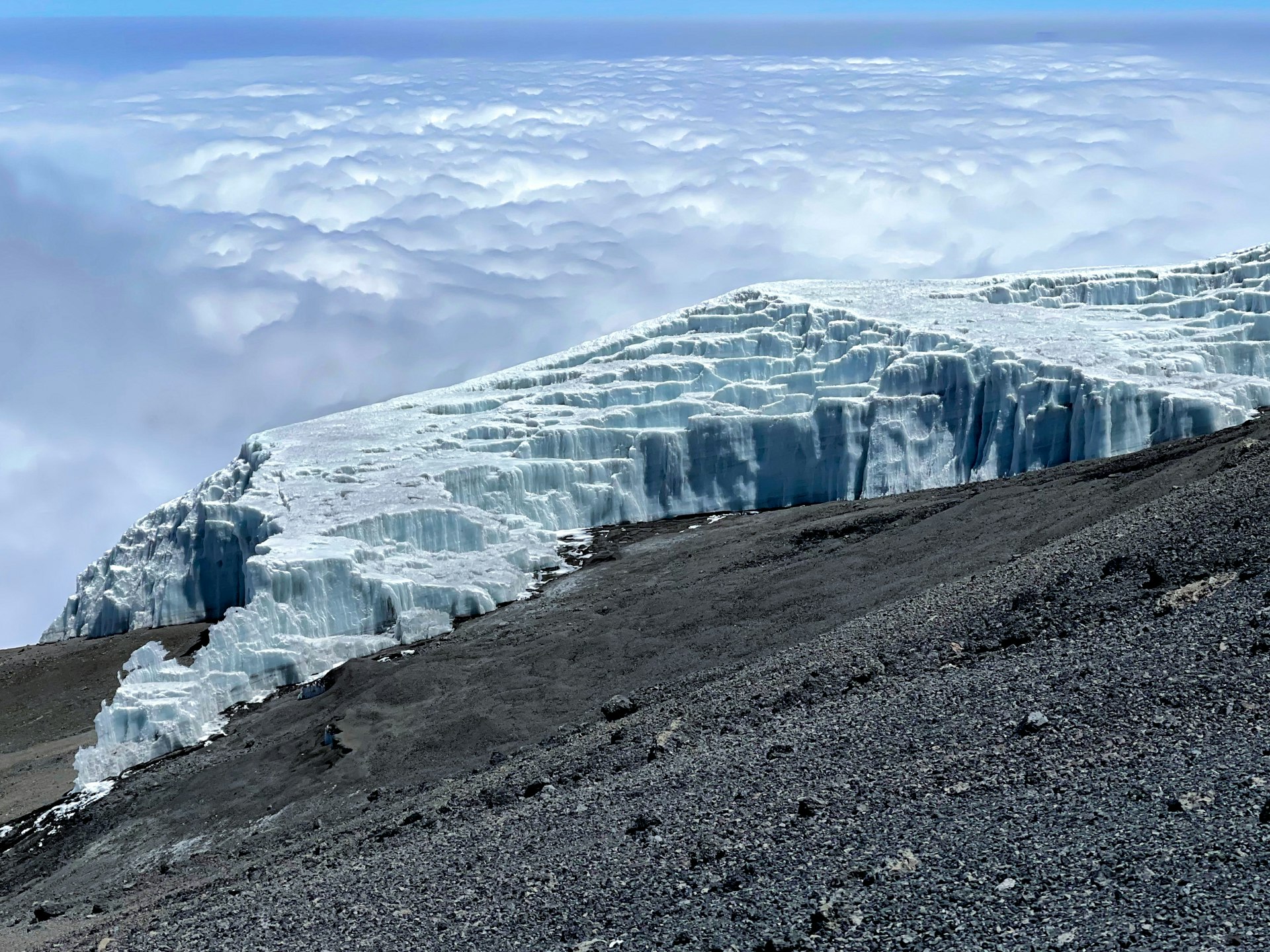 Receding glaciers can be seen from Uhuru Peak