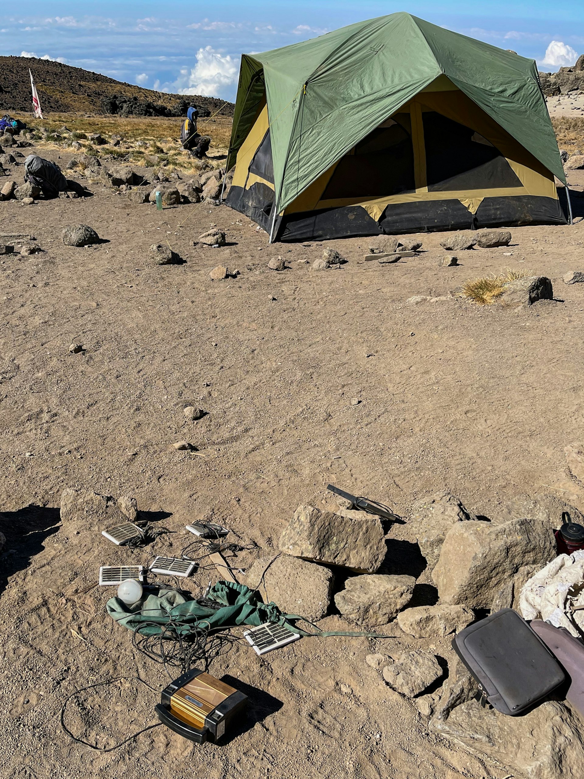 Using solar power to recharge along the way up Mt. Kilimanjaro