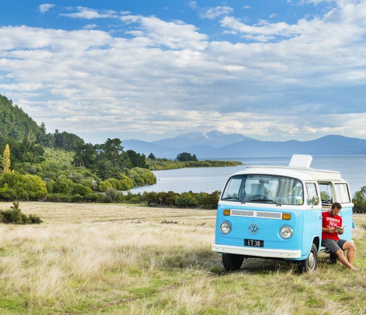 Campervan beside Lake Taupo, North Island, New Zealand