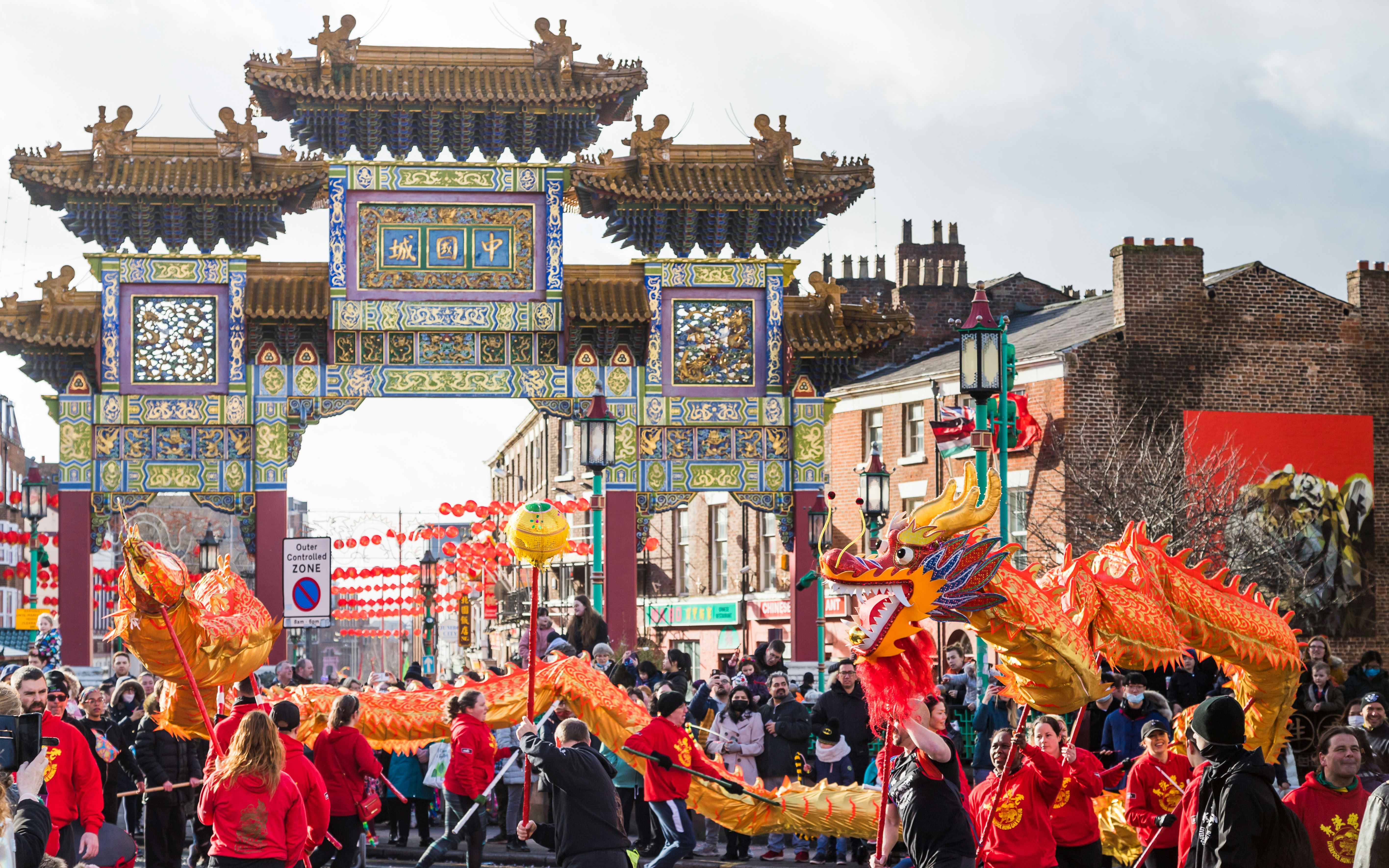 Dragon Dance for Chinese New Year in Liverpool's Chinatown district