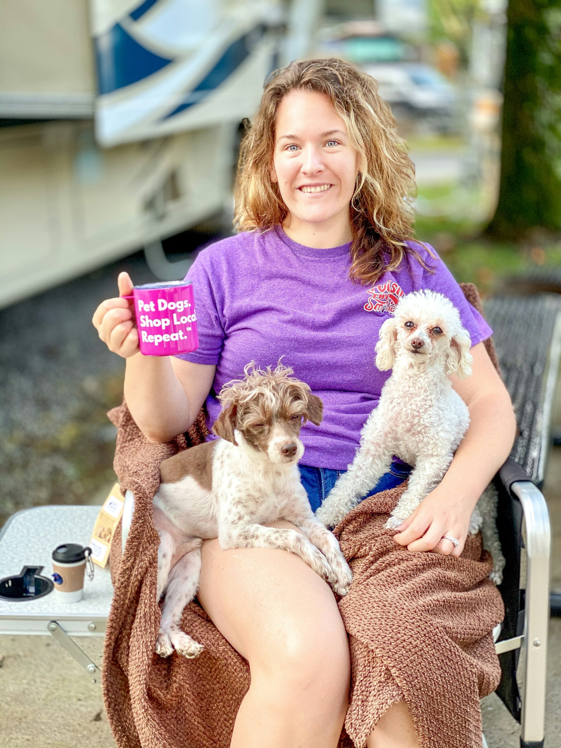 Kristen Sutherland and her dogs Barkley and Fiona